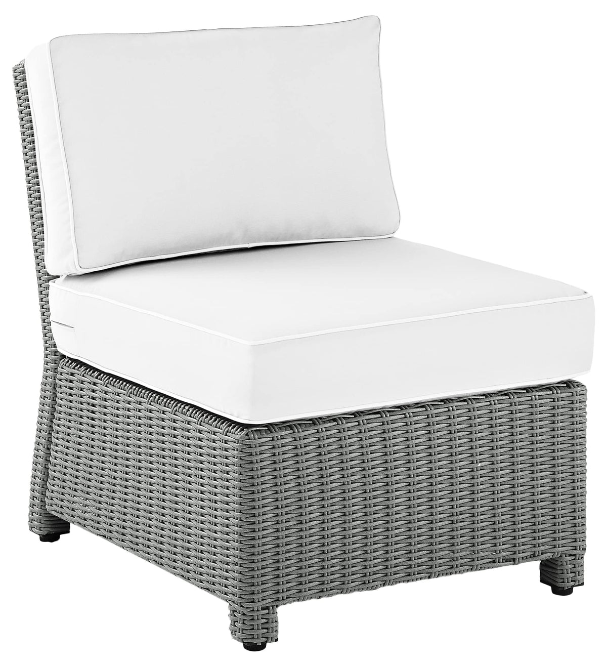 Crosley Furniture Bradenton Armless Wicker Outdoor Sectional Chair with Sunbrella Patio Cushions for Porch, Gray with Sunbrella Cushions