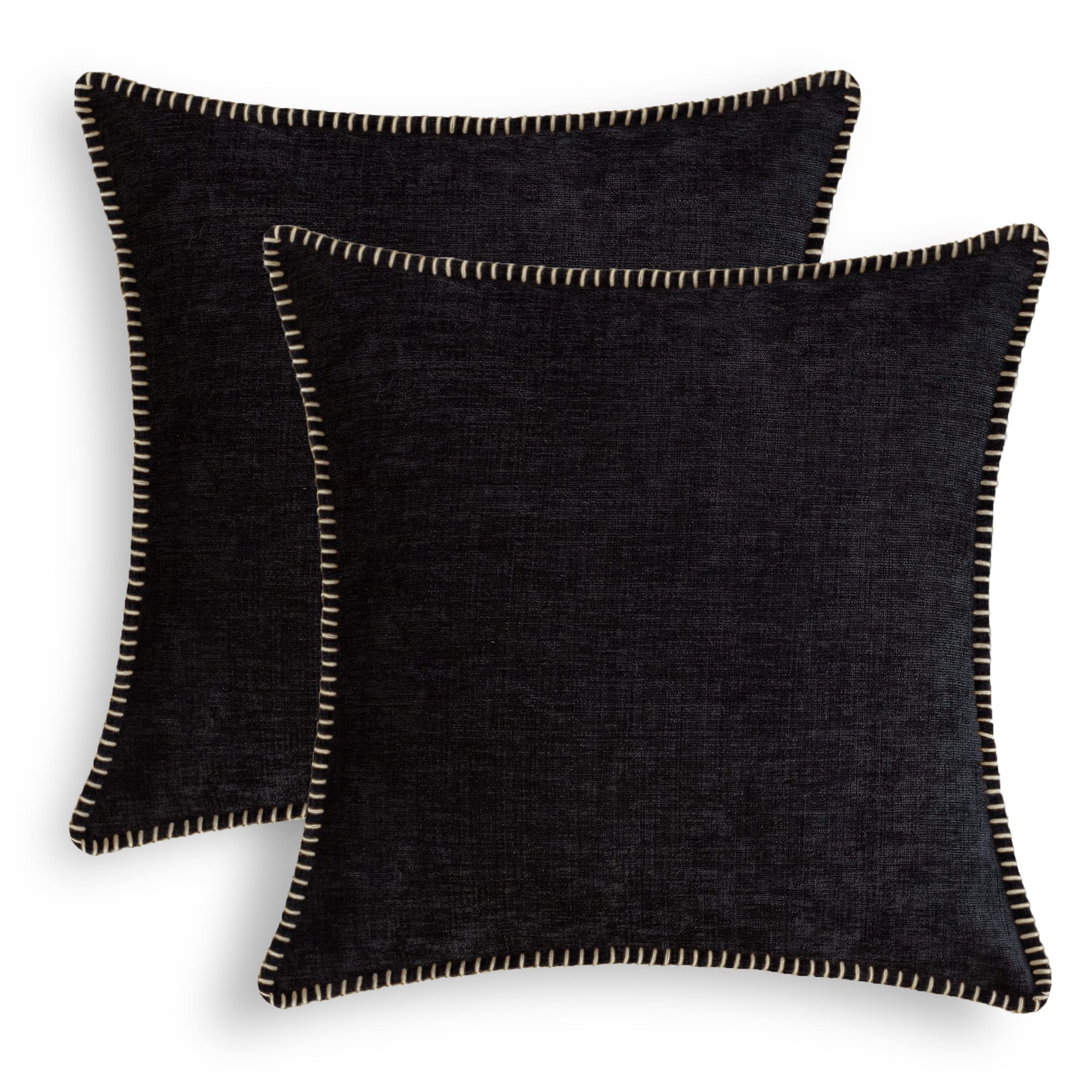 Calitime Decorative Couch Throw Pillow Covers 22 X 22 Inches Pack Of 2 Cotton Thread Stitching Edges Solid Dyed Soft Chenille Cu