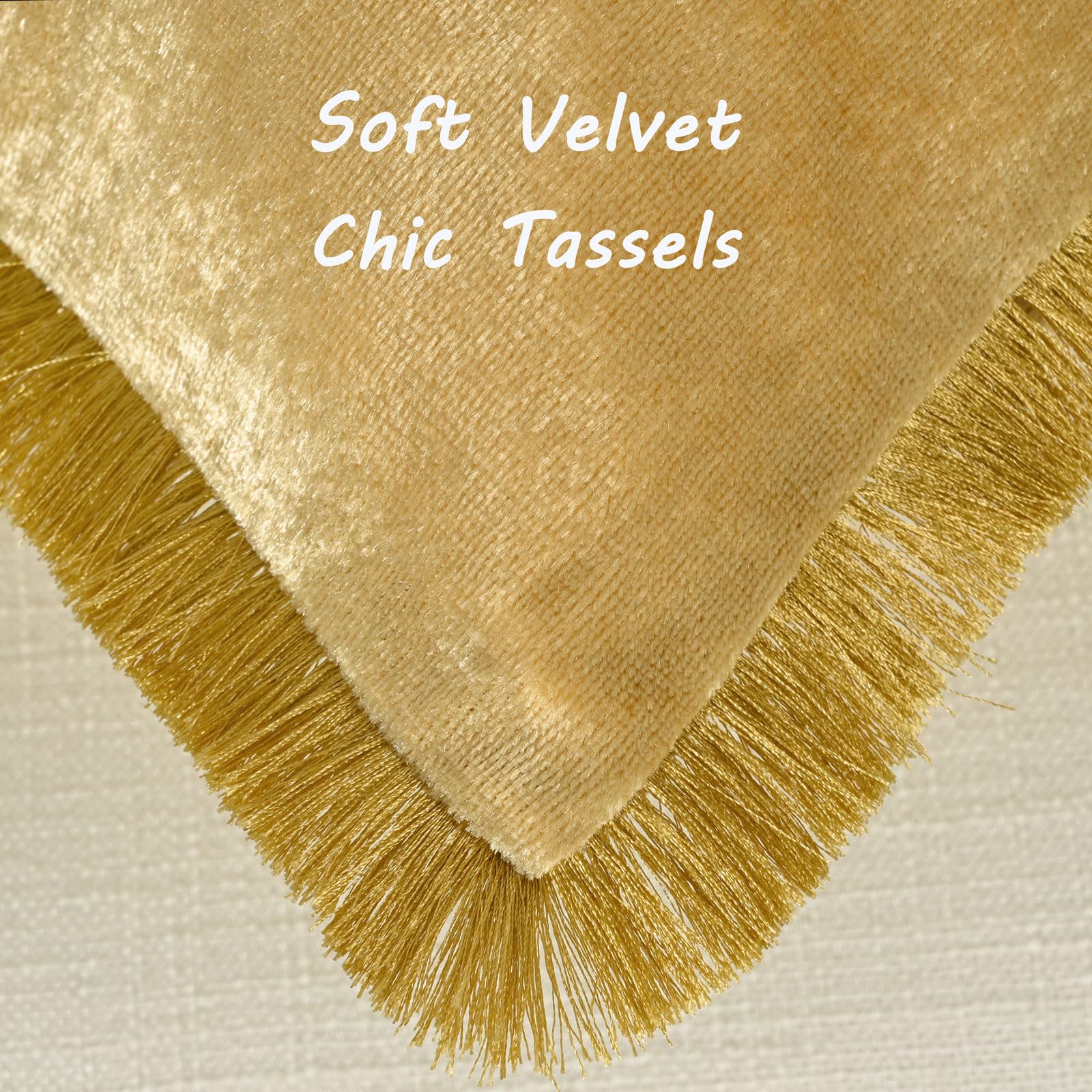 Futei Gold Boho Throw Pillow Covers With Tassels 16X16 Inch Set Of 2,Soft Velvet Decorative Cushion Case,Home Decor For Couch Be