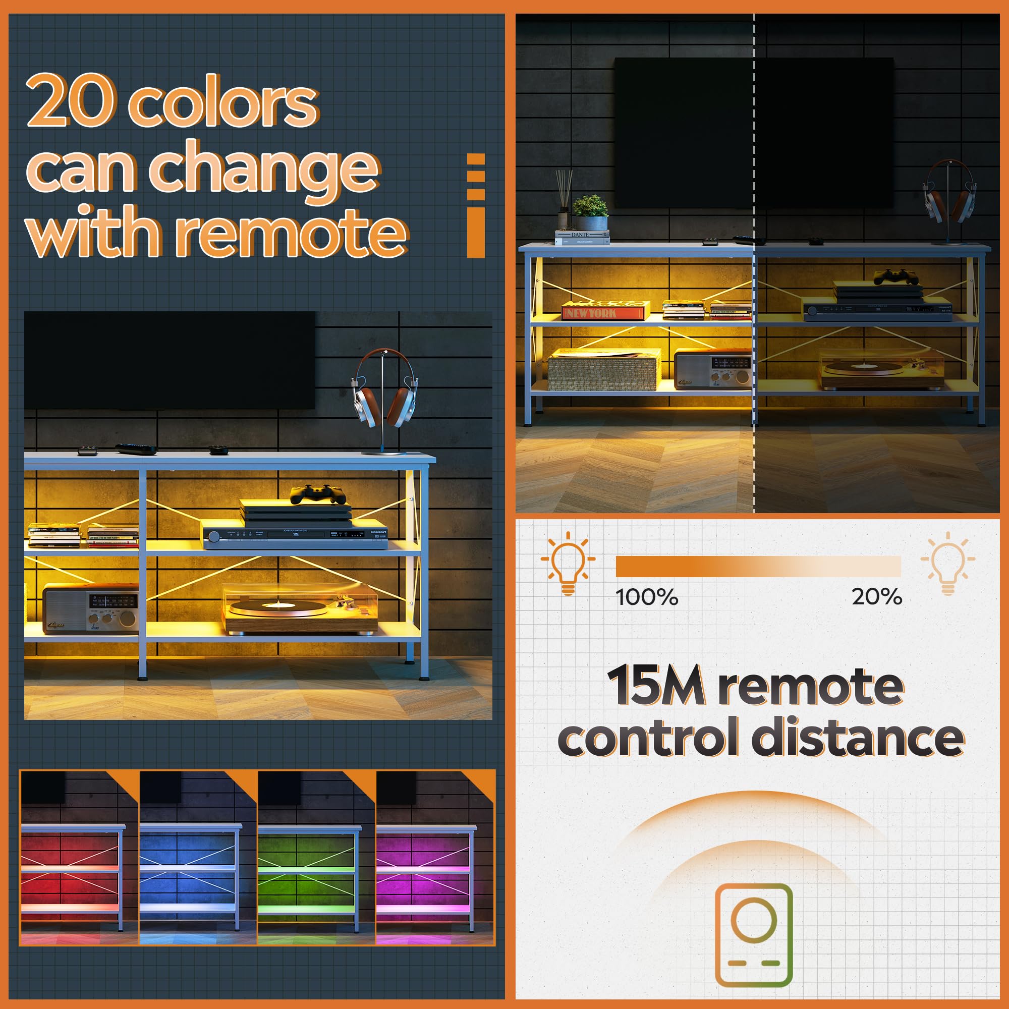 Wlive Tv Stand Up To 70 Inch Tv, 63' Entertainment Center With Led, Tv Media Console With 3-Tier Storage Shelves For Living Room And Bedroom, White