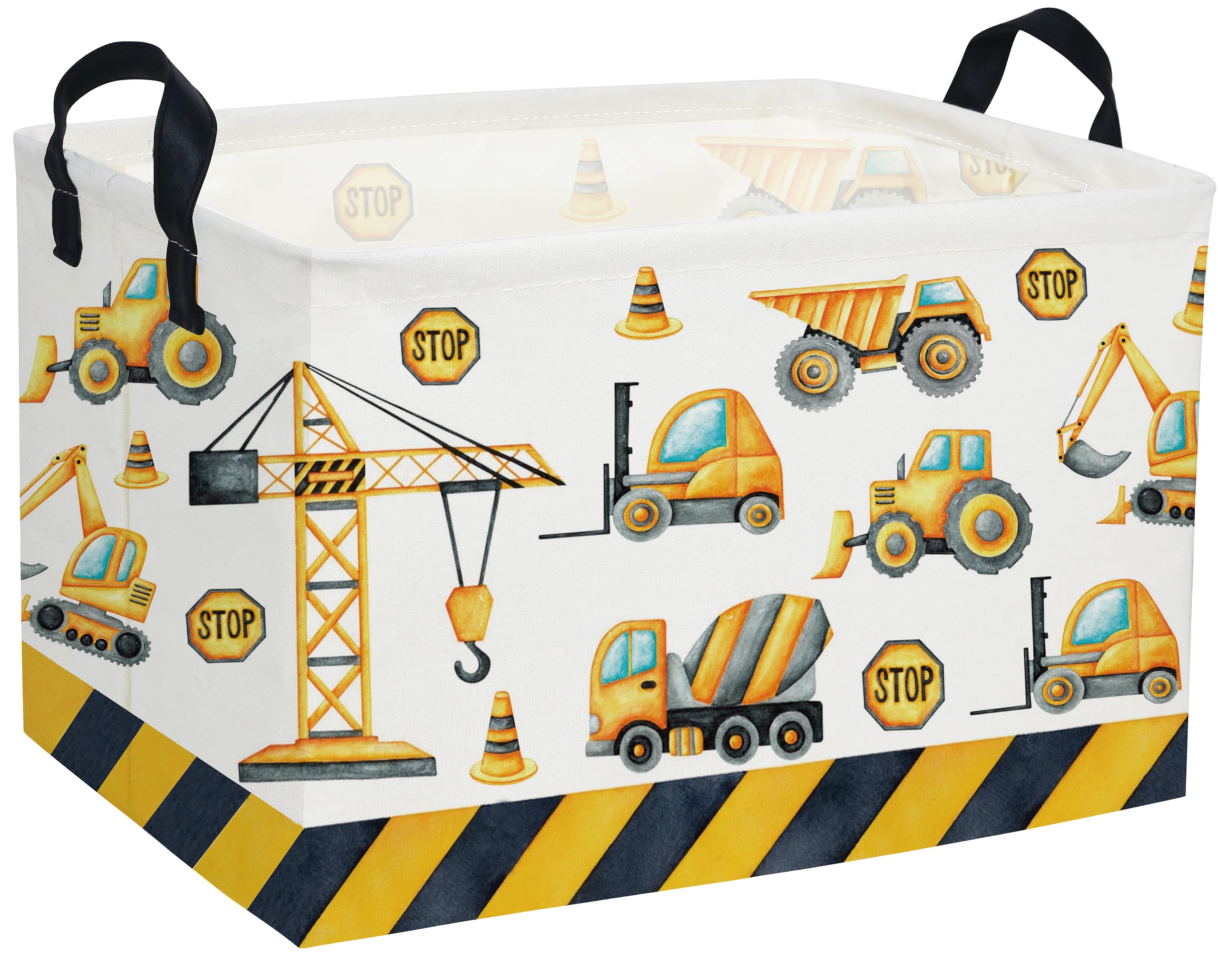 Essme Rectangular Kids Baskets,Car Storage Basket with Handles for Boys Room Decor,Vehicle Storage Bin(Engineering Vehicle)