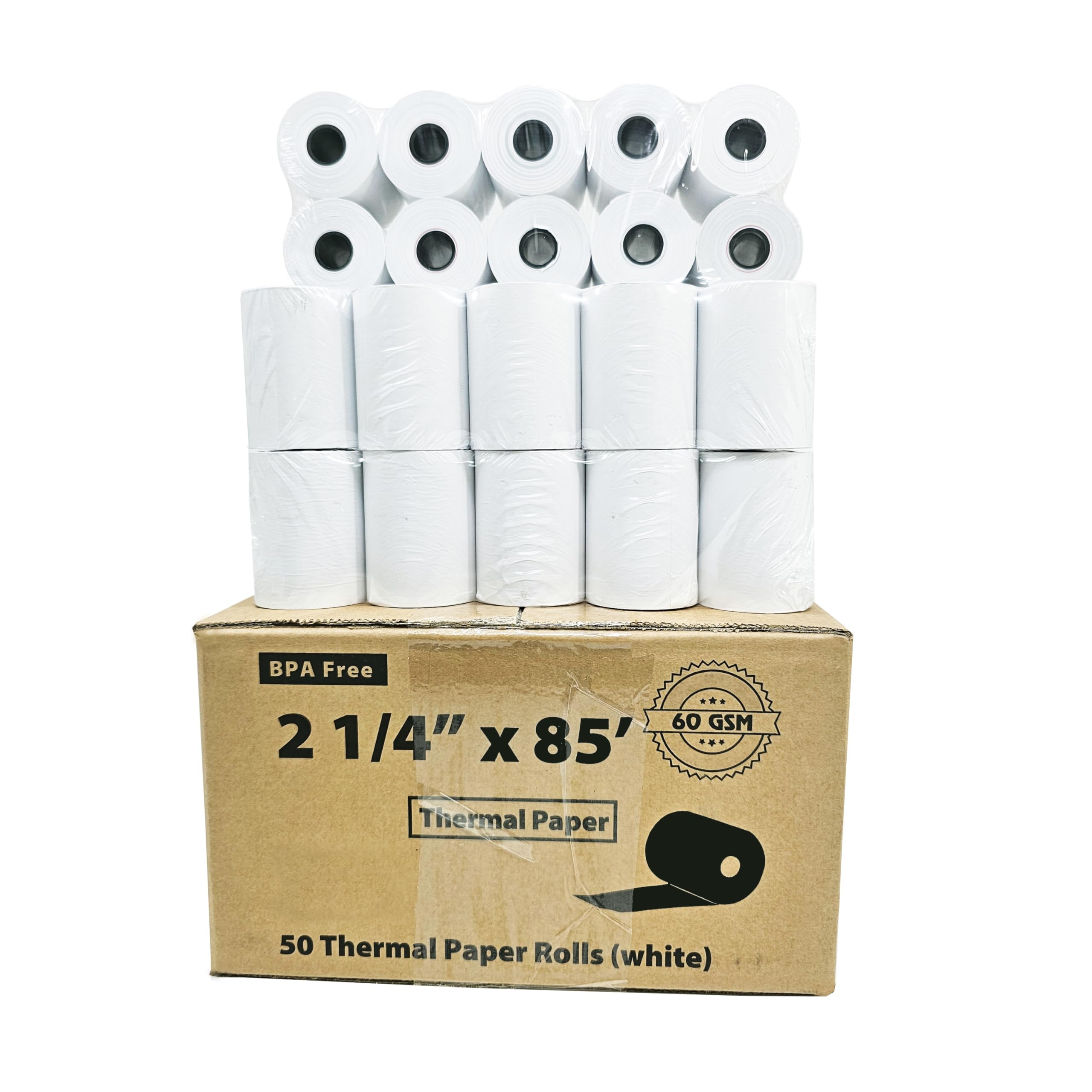 (60 Gsm) 2.25 2 1/4 X 85 Thermal Paper Rolls 50 Rolls First Data Fd130 Fd50 Fd400 Fd55 Fd100Ti Thermal Paper Tranz 420, Verifone