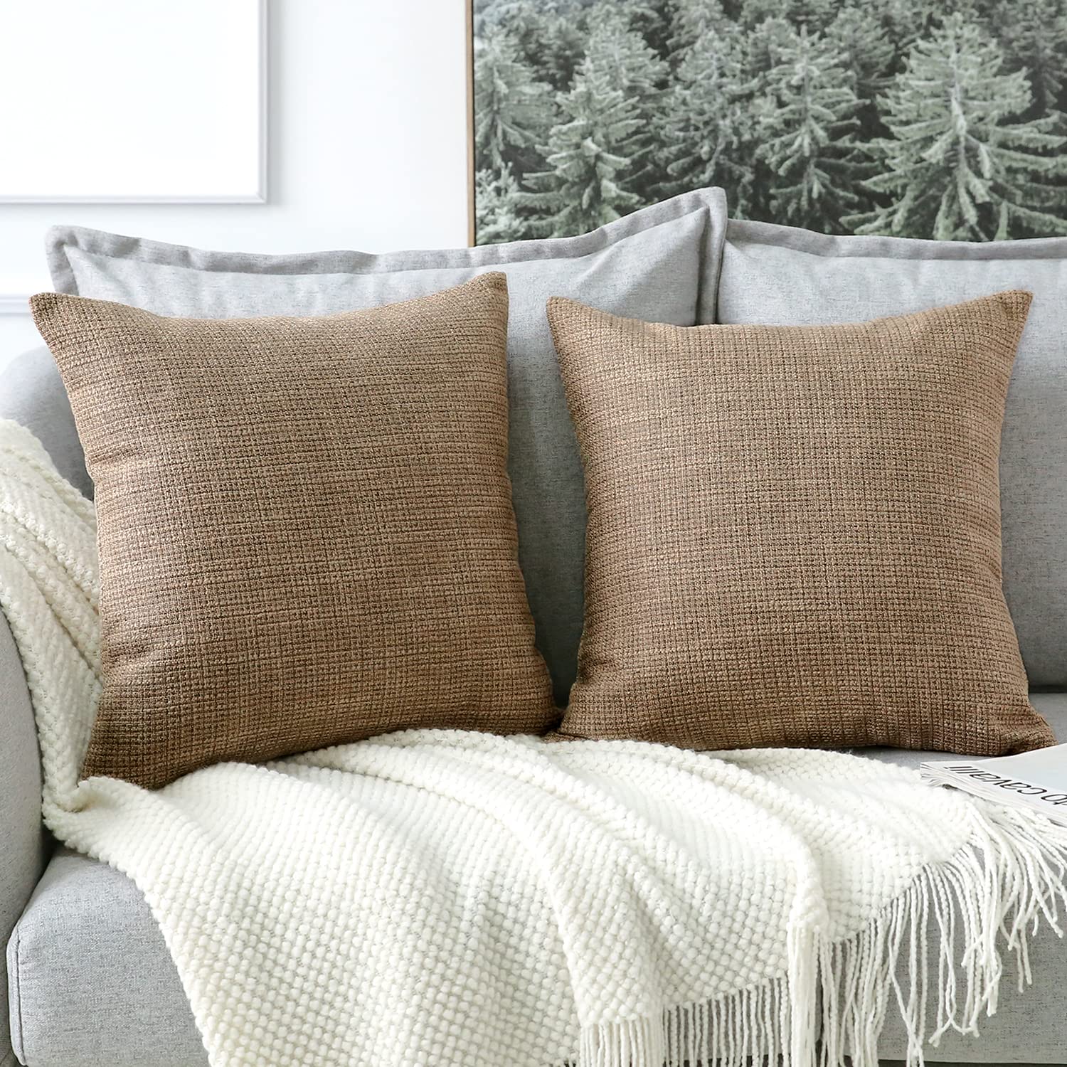 Otostar Linen Throw Pillow Covers Set Of 2 Decorative Square Pillowcases Cushion Covers 20X20 Inch For Home Decor Sofa Bedroom Car 50 X 50Cm Coffee Brown
