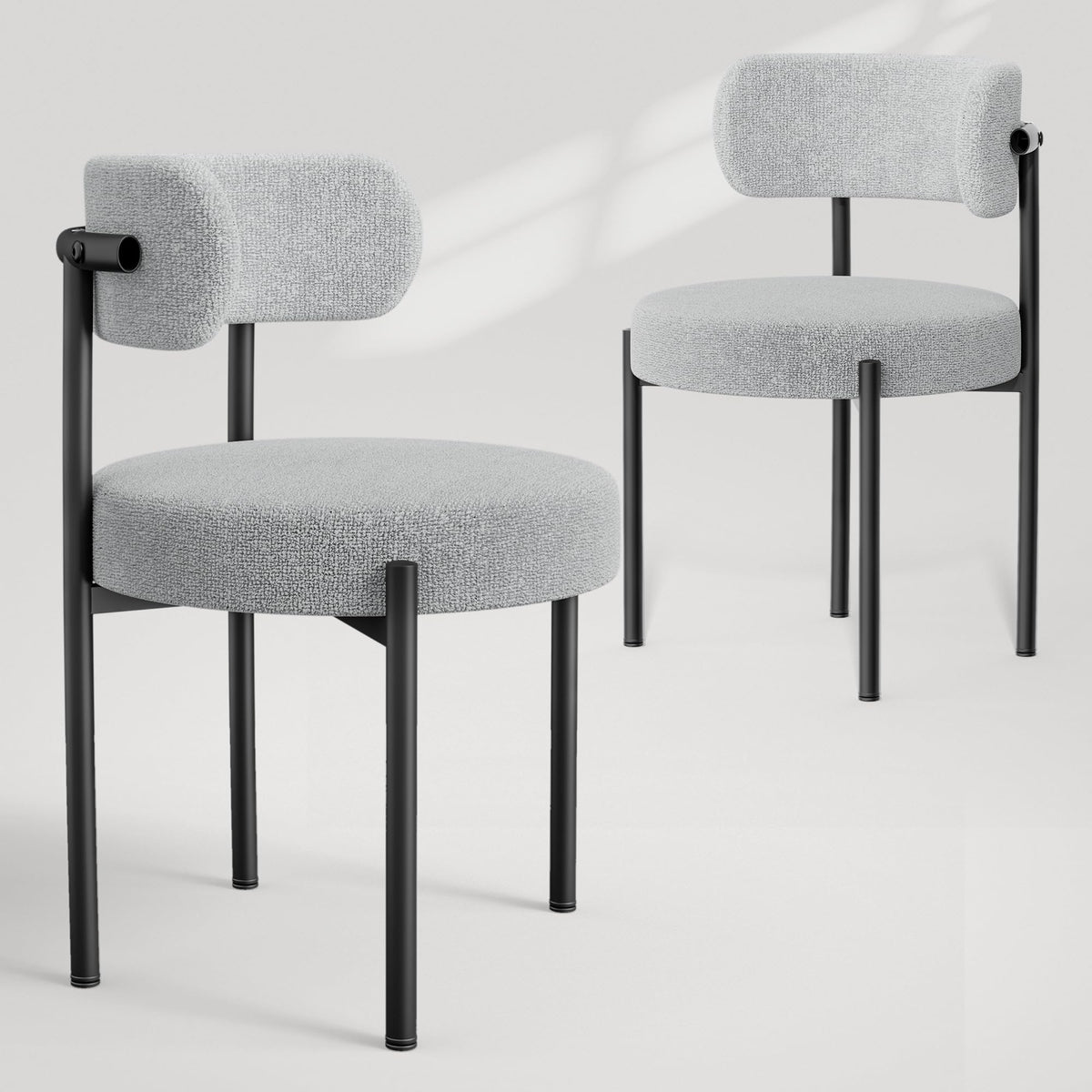 Patioperk Boucle Dining Chairs Set Of 2, Light Gray Mid Century Morden Chair With Curved Backrest, Round Upholstered Sherpa With