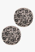 Mezposh Beige & Black Floral Embroidered Chambray Canvas Cushion Covers (16 Inch Dia) Set Of 2