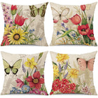 Wyooxoo Throw Pillow Covers 20X20 Set Of 4 Decorative Spring Pillow Covers Linen Flower Butterfly Farmhouse Pillowcases For Sofa