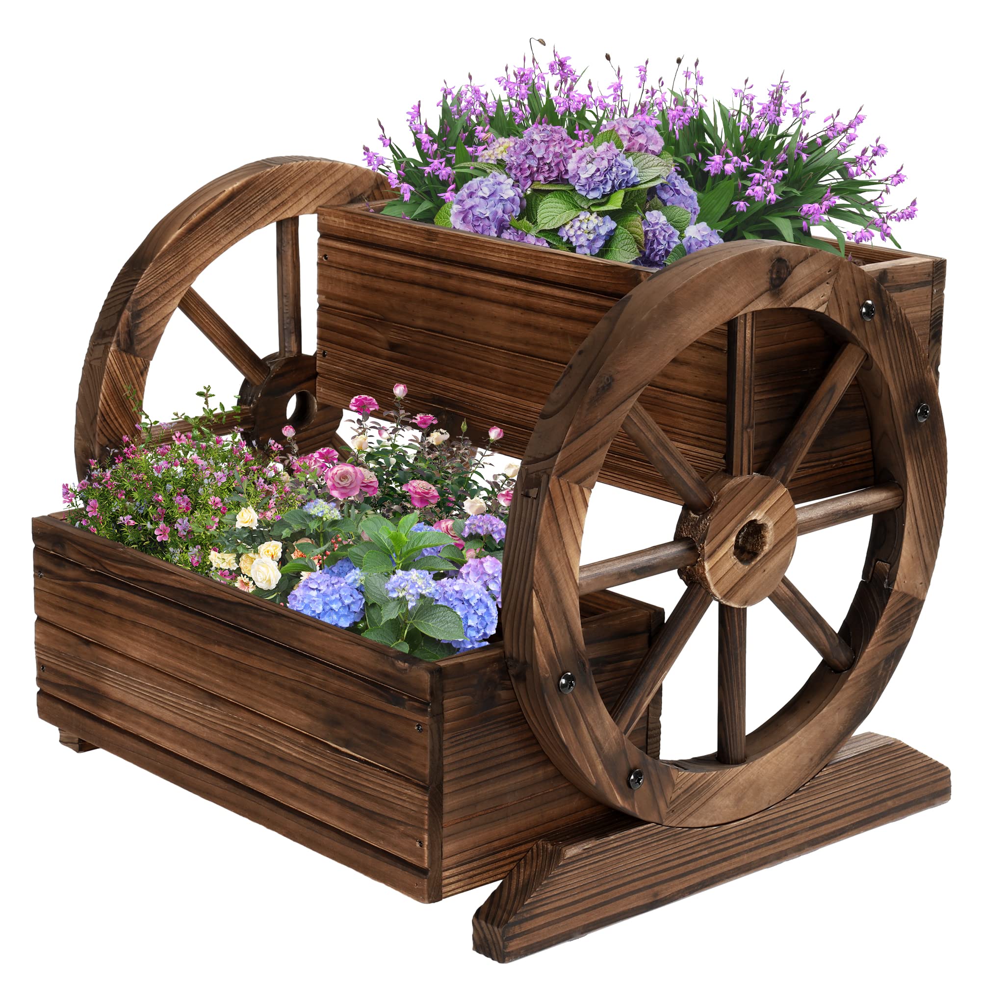 Oiprtgfj Wooden Wagon Planter Box, Garden Planter With Wheels,Decorative Planter For Flowers Herbs Vegetables For Indoor & Outdo