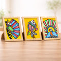 Aakarshak Set Of 3 Handmade Madhubani Peacock Fish Paintings Framed 6X8 Inch  Small Mithila Table Top Decor Combo Pack For Retu