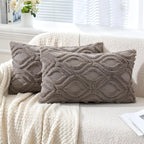 Miulee Dark Grey Throw Pillow Covers 12X20 Inch, Soft Winter Plush Faux Wool Couch Pillow Covers Set Of 2 Decorative Farmhouse Boho Throw Pillows For Sofa Living Room Bed