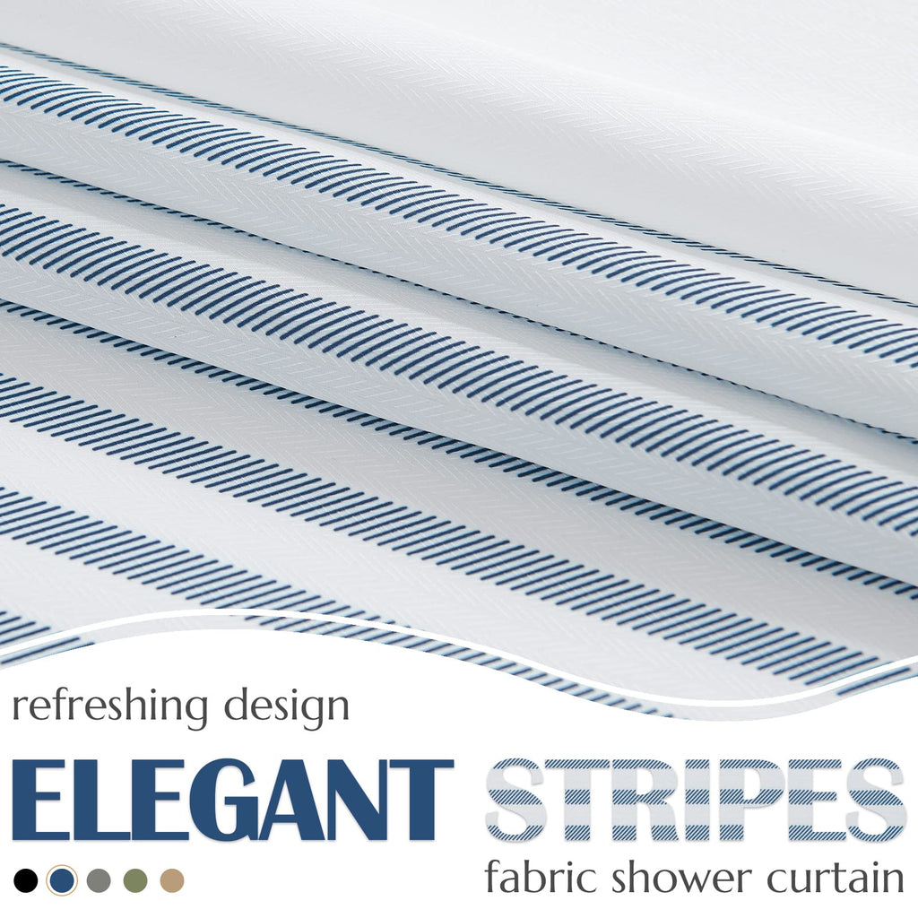 Jinchan White Shower Curtain With Blue Stripes Fabric Shower Curtain For Bathroom Modern Shower Curtain Waterproof In Bath 70X72