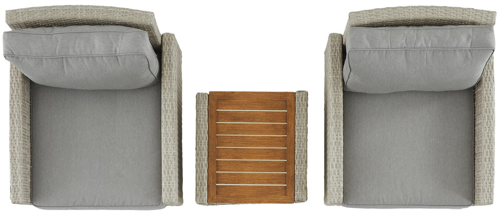 Crosley Furniture Capella 3-Piece Outdoor Chair and Side Table Set, Wicker Patio Conversation Sets, Acorn with Gray Cushions