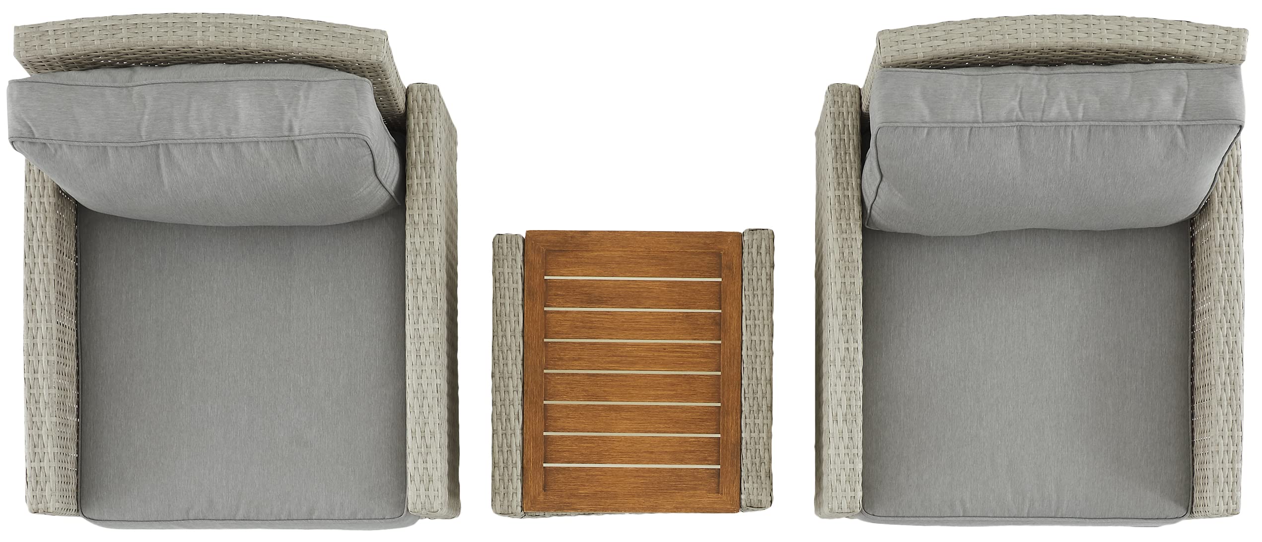 Crosley Furniture Capella 3-Piece Outdoor Chair and Side Table Set, Wicker Patio Conversation Sets, Acorn with Gray Cushions