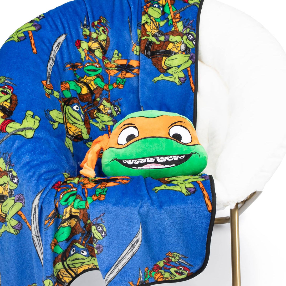 Jay Franco Nickelodeon Teenage Mutant Ninja Turtles Mutant Mayhem Michaelangelo Nogginz Set - 40 X 50 Inch Blanket & Plush Pillo