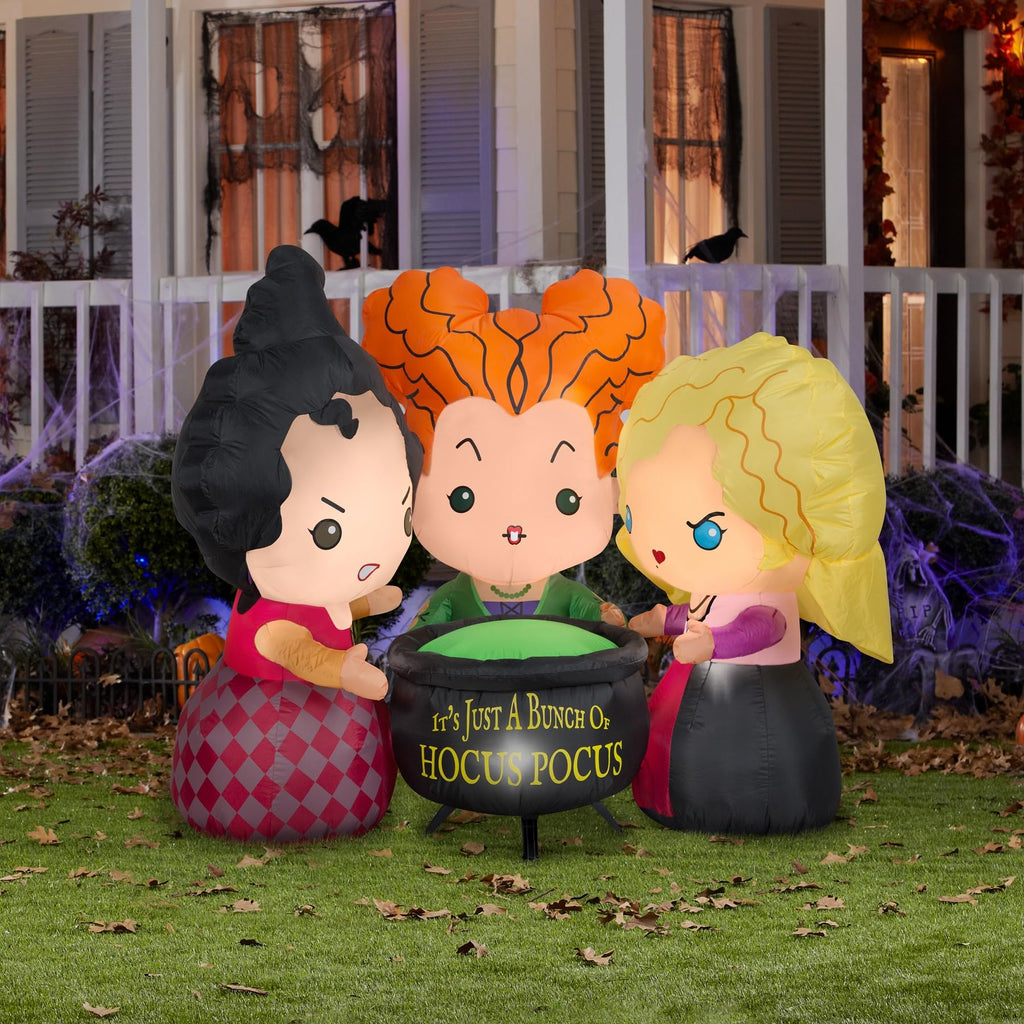 Gemmy 4.5 Ft Tall Airblown Inflatable Hocus Pocus Sanderson Sisters Scene Disney Halloween Decor