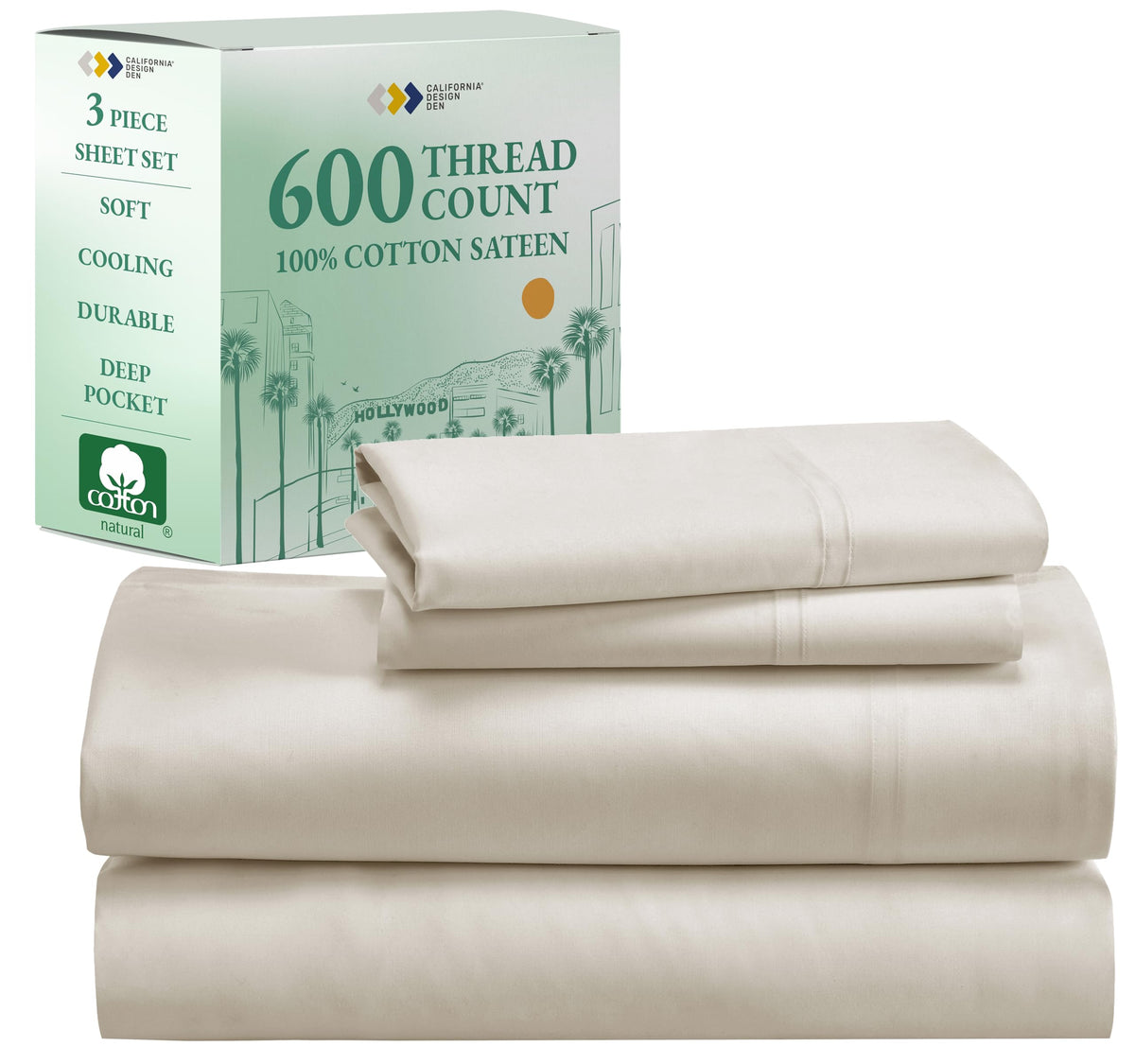 California Design Den Luxury Twin Xl Sheet Set - 100% Cotton, 600 Thread Count Deep Pocket Xl Twin Sheets, Soft Hotel-Quality Be