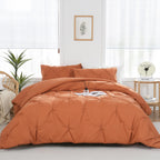 Downcool King Size Comforter Set - Burnt Orange Comforter King Size, 3 Pieces Pintuck Bedding Comforter Sets, Pinch Pleated Comf