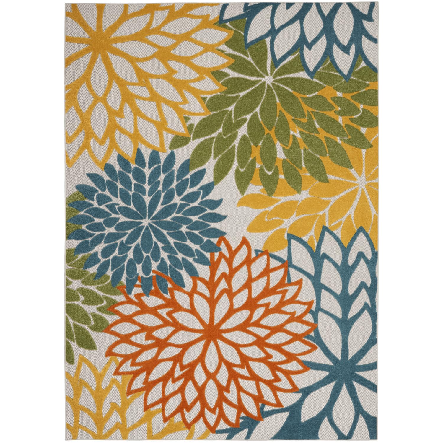 Nourison Aloha Indoor/Outdoor Floral Turquoise Multicolor 7'10' X 10'6' Area Rug, (8' X 11')