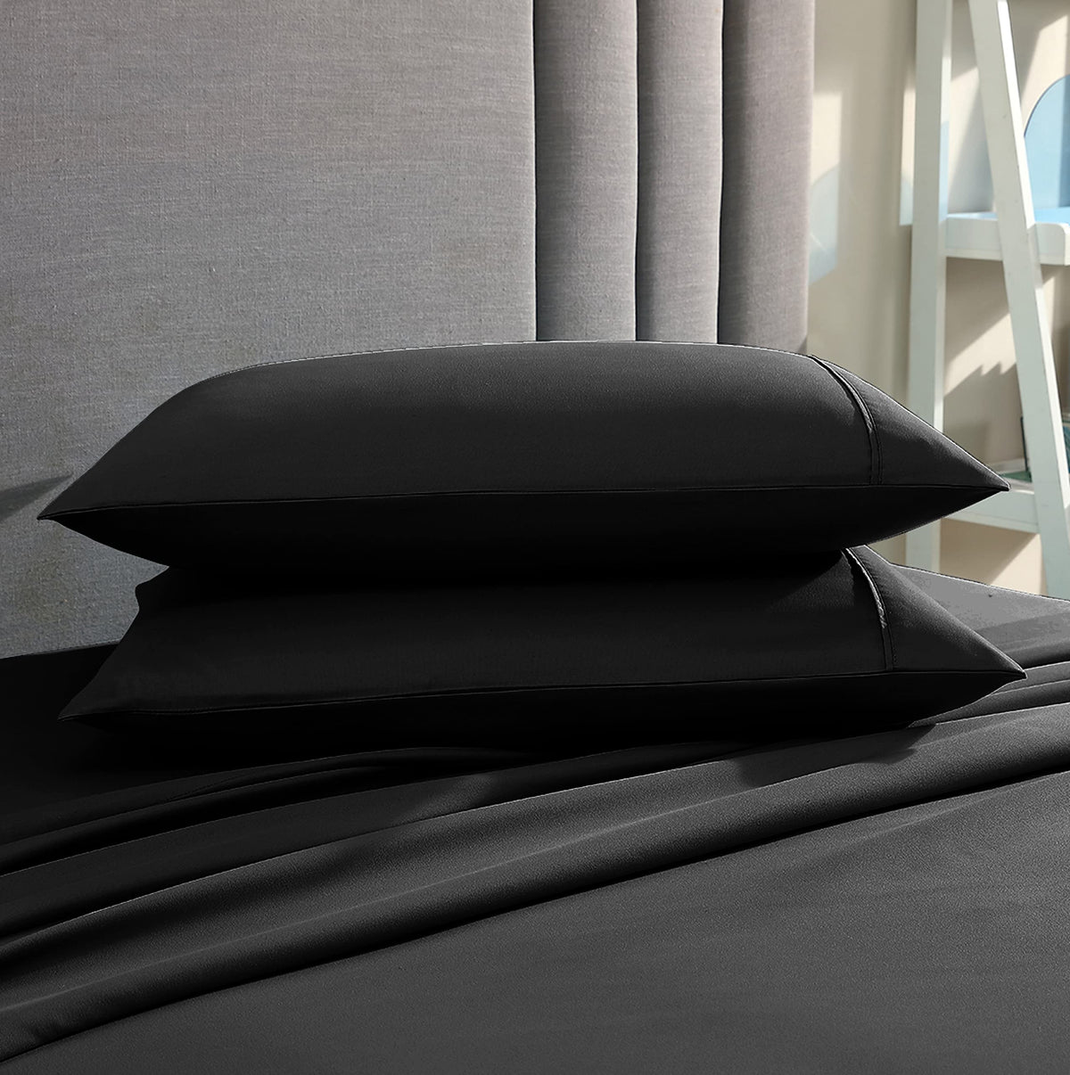 American Home Collection Pillow Case Set Of 2 Double Brushed Microfiber Soft & Easy Care Pillowcases (Black, Standard/Queen 20X3