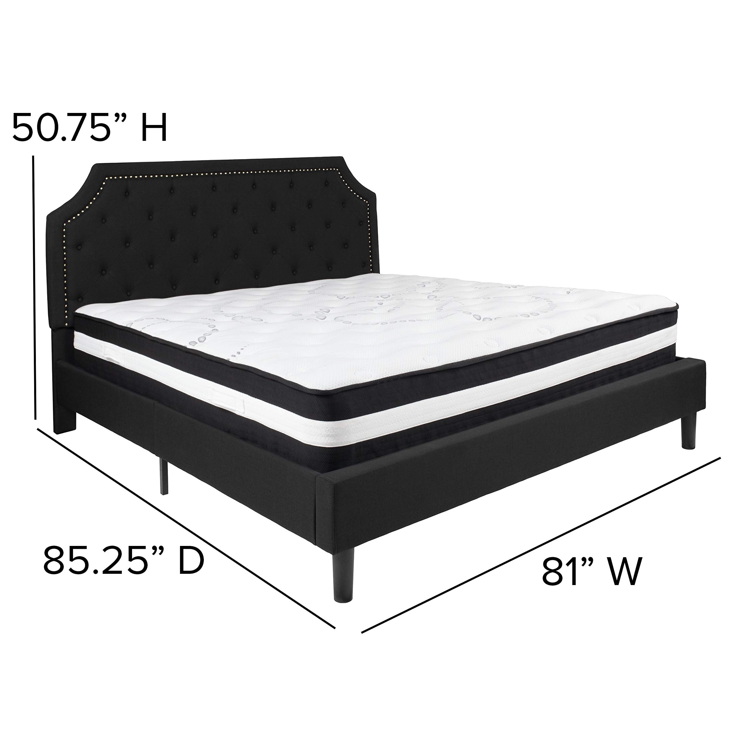 Flash Furniture Brighton King Size Tufted Upholstered Platform Bed In Black Fabric With Pocket Spring Mattress