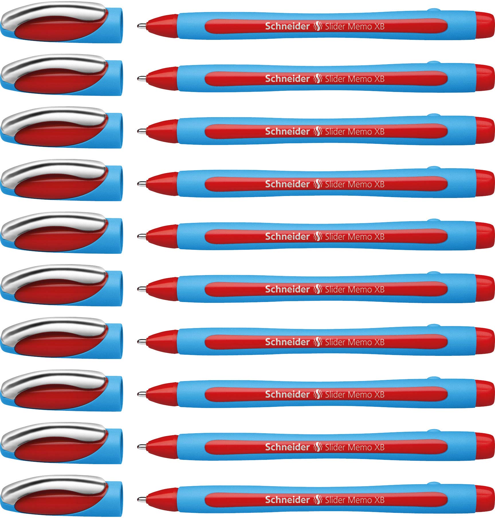 Schneider Slider Memo Xb (Extra Broad) Ballpoint Pen, 1.4 Mm, Light Blue Barrel, Red Ink, Box Of 10 Pens (150202)