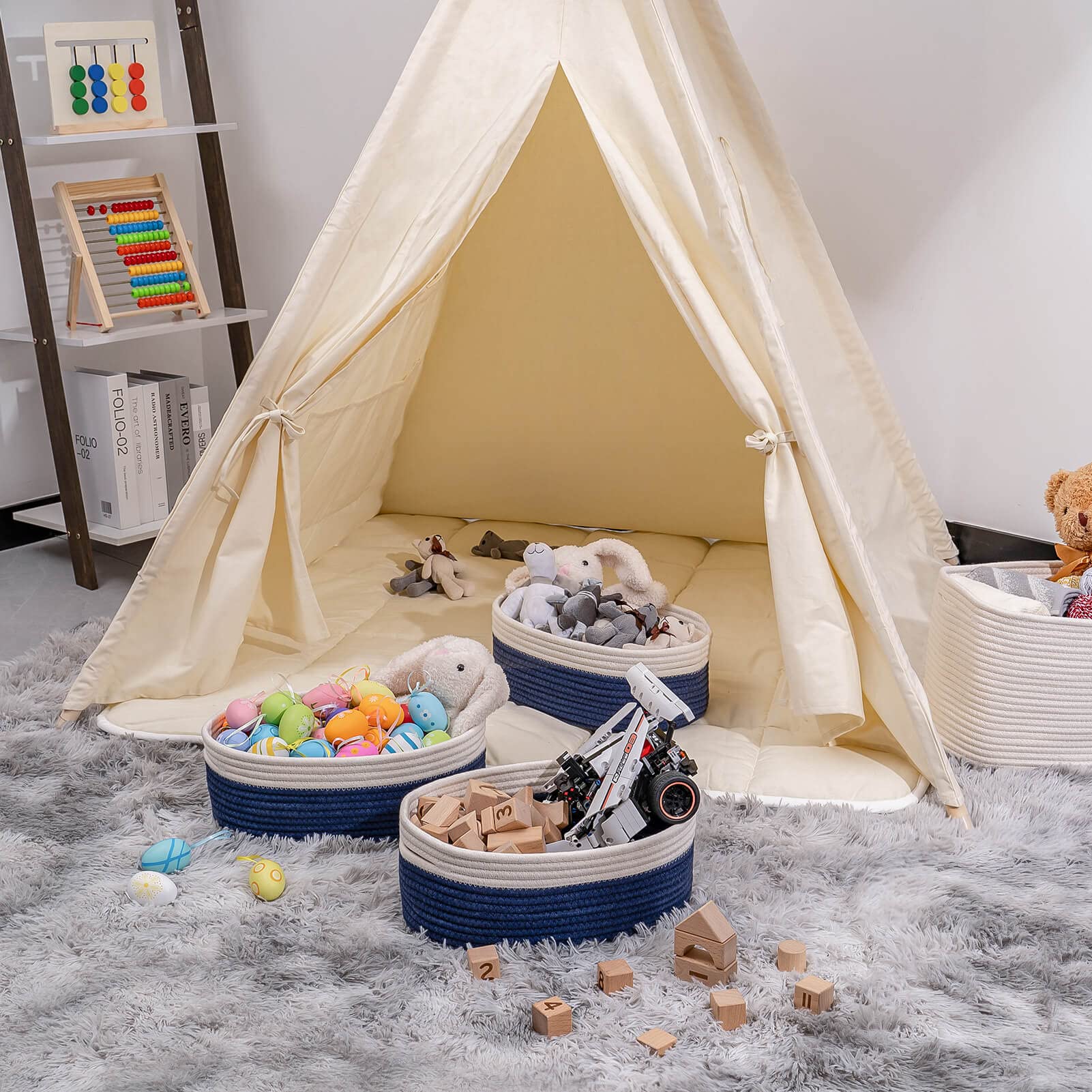 Kriitools Off White&Navy Shelf Basket To Store And Organize Household Items/Baskets&Bins For Daily Storage &Organizing/Woven Rop