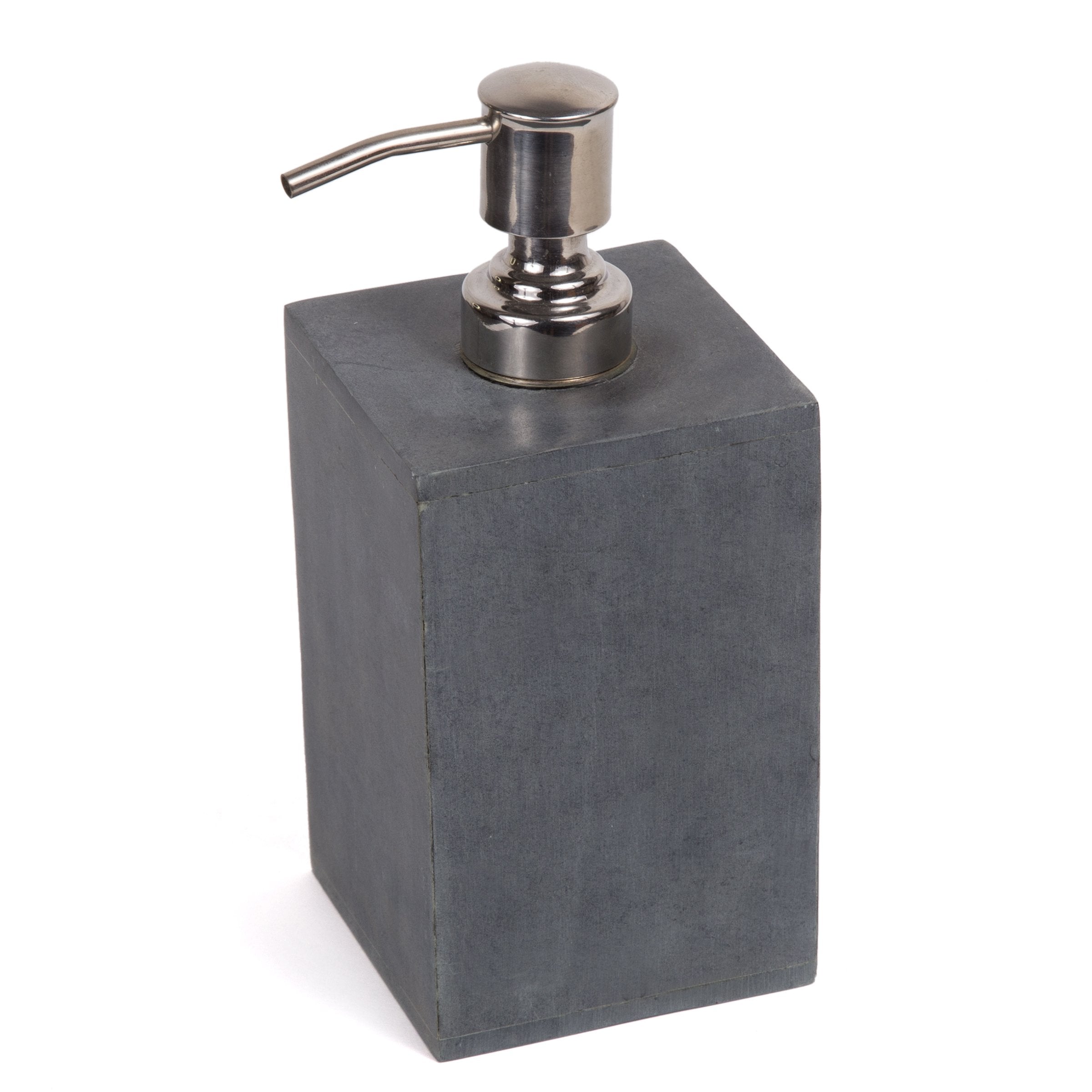 Creative Home Natural Soapstone Square Liquid Soap Dispenser Lotion Dispenser With Stainless Steel Pump, 3' X 3' X 7.3' H, Gr