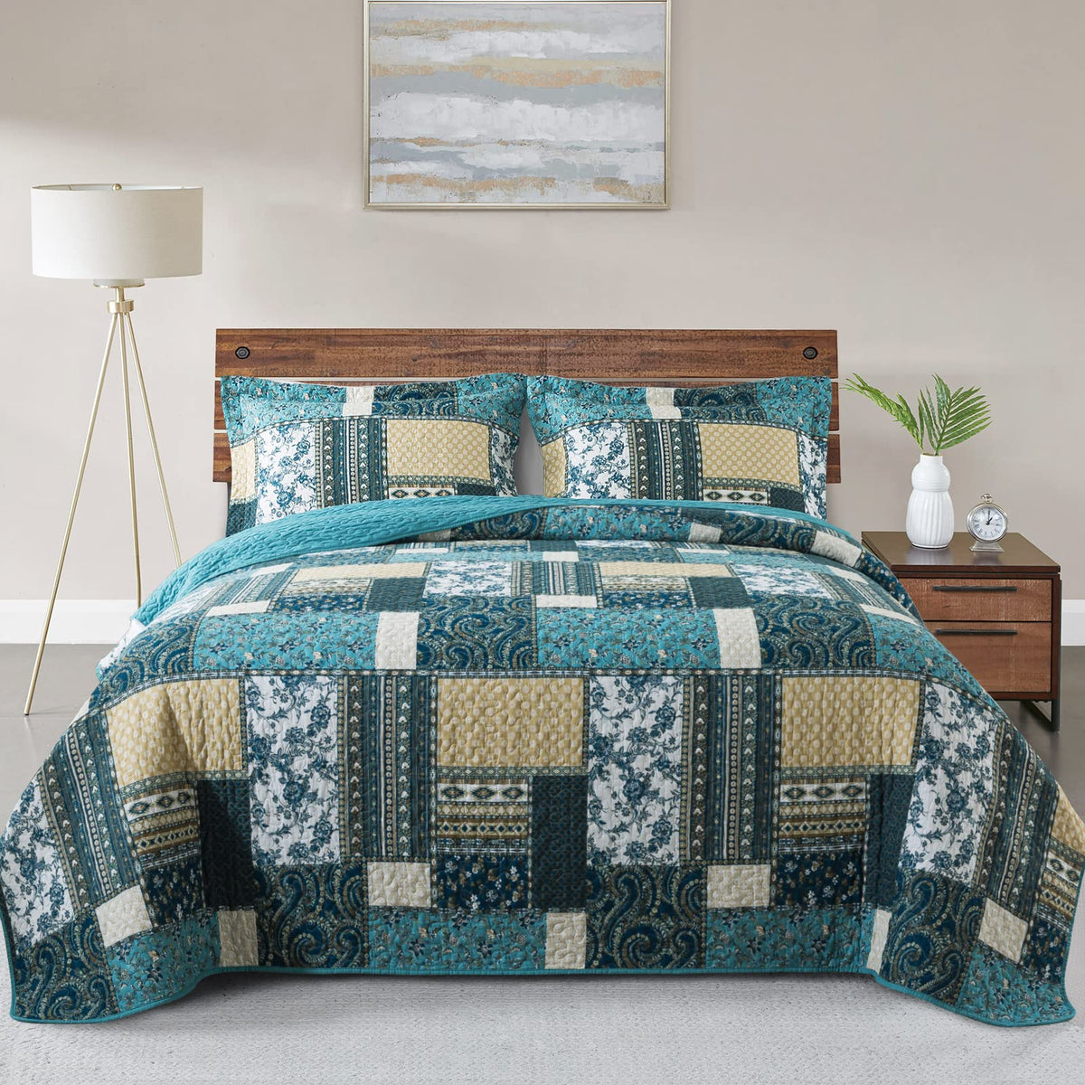 Vaputar Quilts King Size - Soft King Quilt Bedding Set With Floral Pattren - 3 Pieces Patchwork Cotton King Bedspreads Set For F