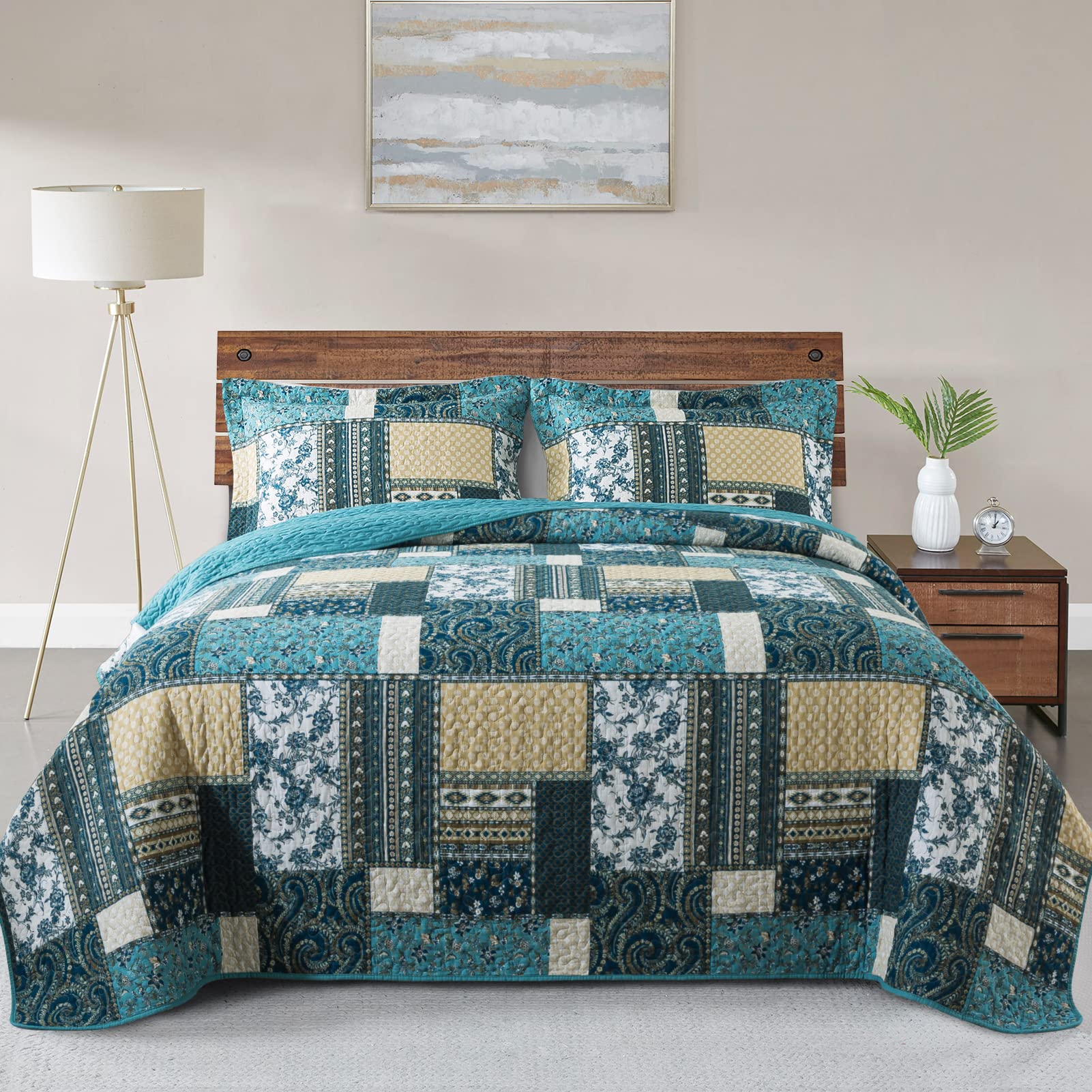 Vaputar Quilts King Size - Soft King Quilt Bedding Set With Floral Pattren - 3 Pieces Patchwork Cotton King Bedspreads Set For F