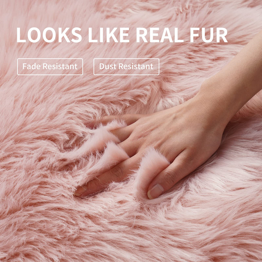 Small Faux Fur Rug, 2X4 Ft Ultra Soft Sheepskin Rug Chair Sofa Cover Seat Pad, Pink Fluffy Shag Rug For Bedroom Nursery Kids Roo