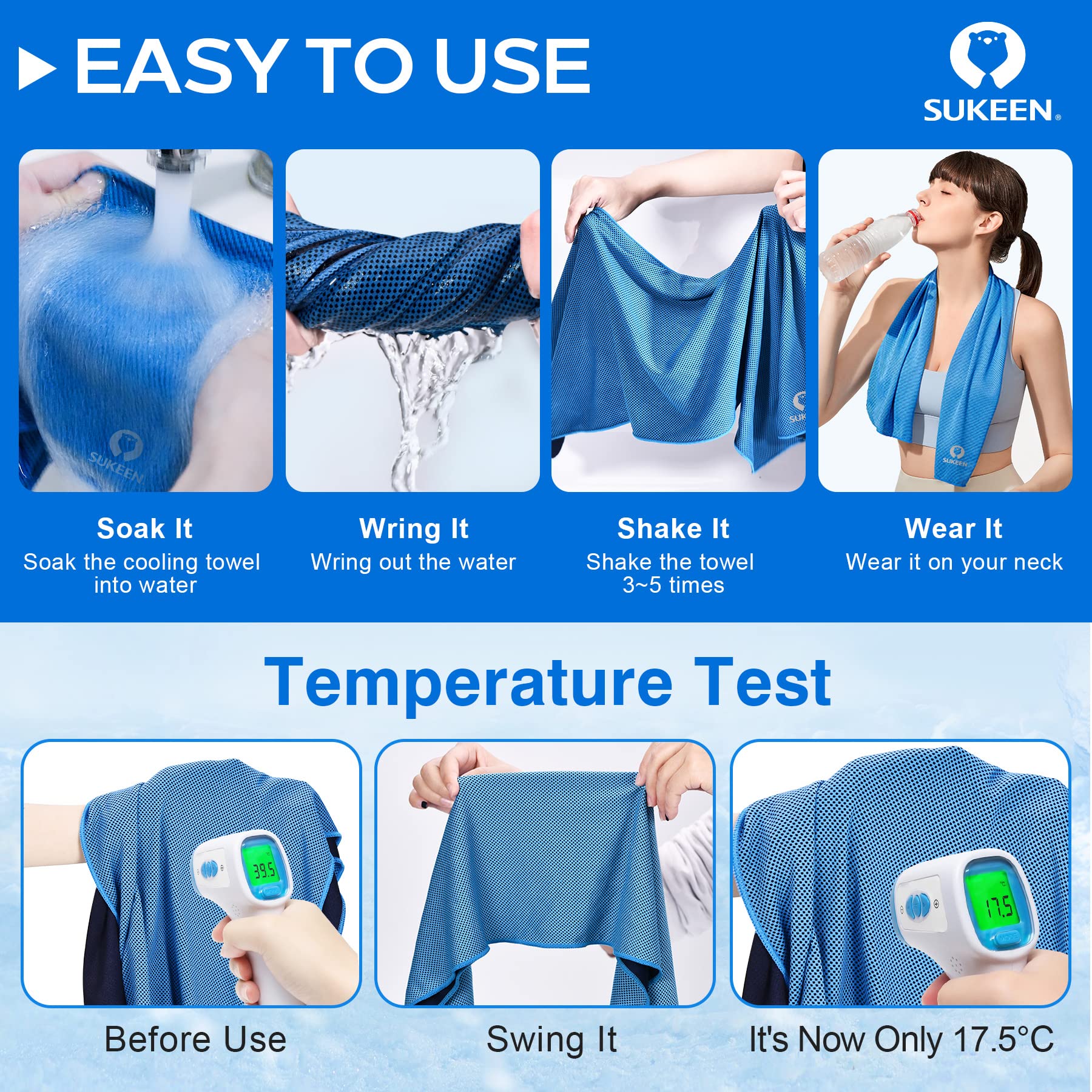 Sukeen [4 Pack Cooling Towel (40''X12''), Ice Towel, Soft Breathable Chilly Towel, Microfiber Towel For Yoga, Sport, Running, Gy