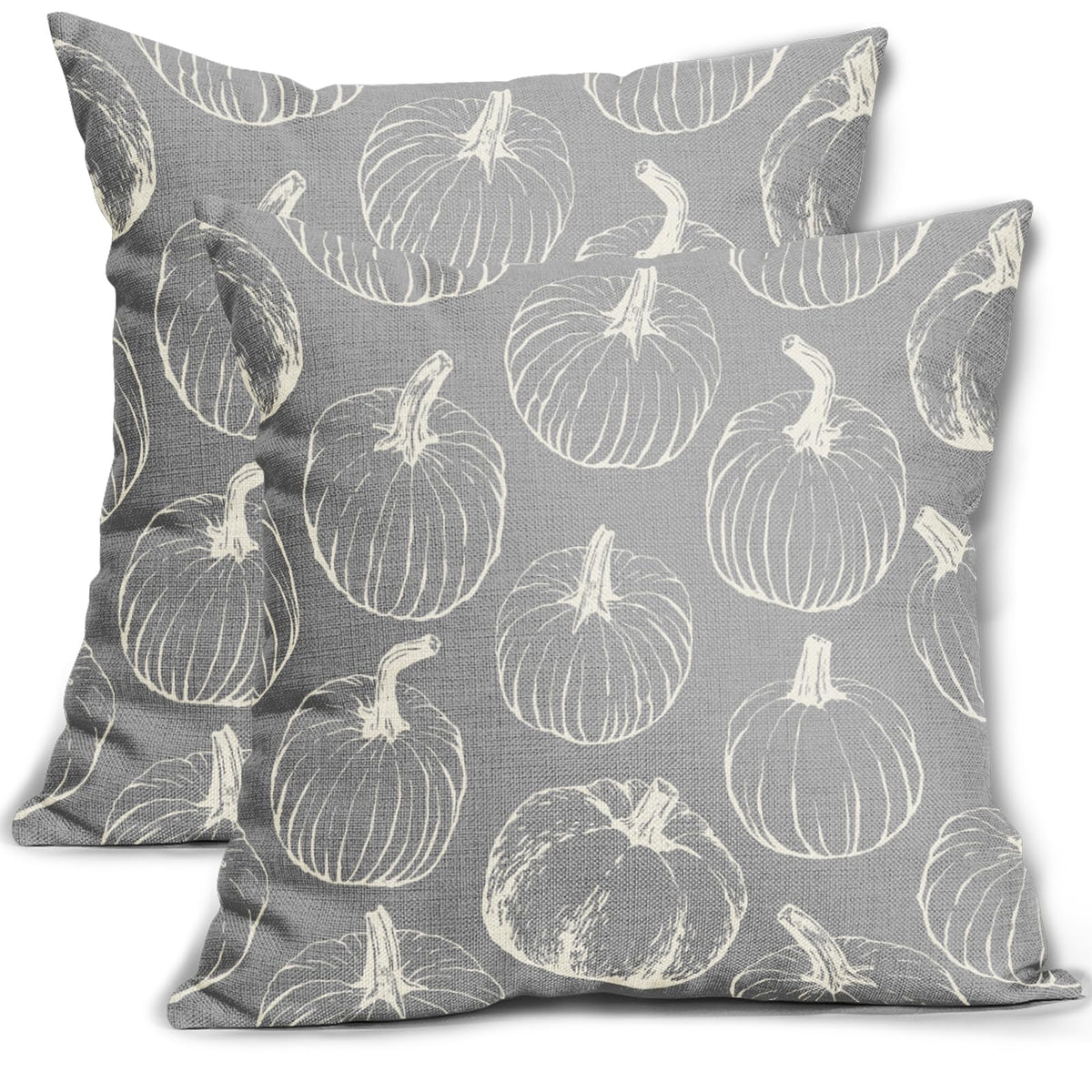 Grey Gray Fall Pumpkin Pillow Covers 18X18 Set Of 2 Autumn Themed Thanksgiving Cream Print Decorative Throw Pillows Outdoor Pill