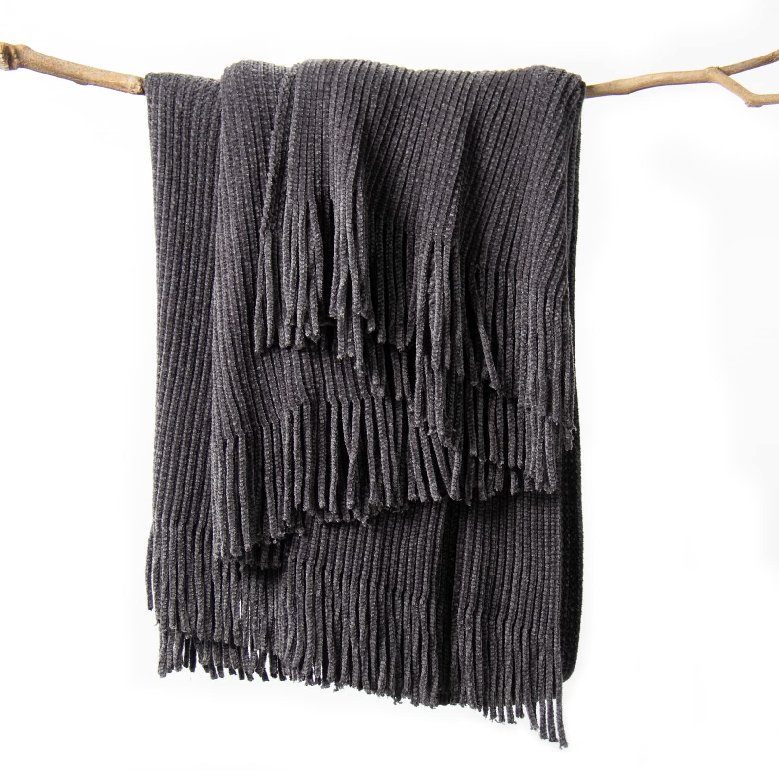 Lifein Throw Blanket For Couch-Soft Boho Christmas Throw Blanket,Cozy Fall Knit Gray Chenille Throw,Small Knitted Neutral Farmho