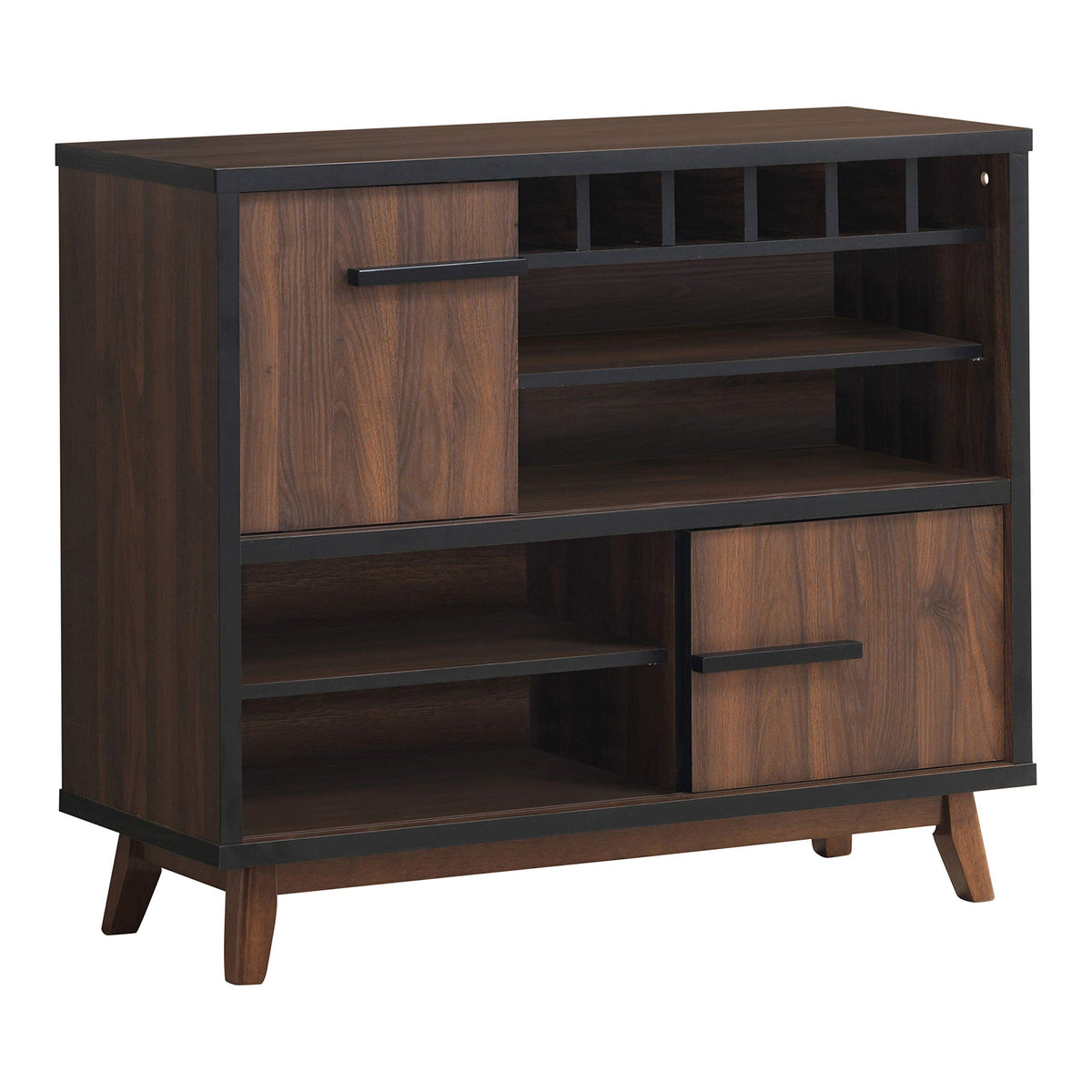 Coaster Furniture 2 Sliding Doors Walnut And Black Wine Cabinet 182873