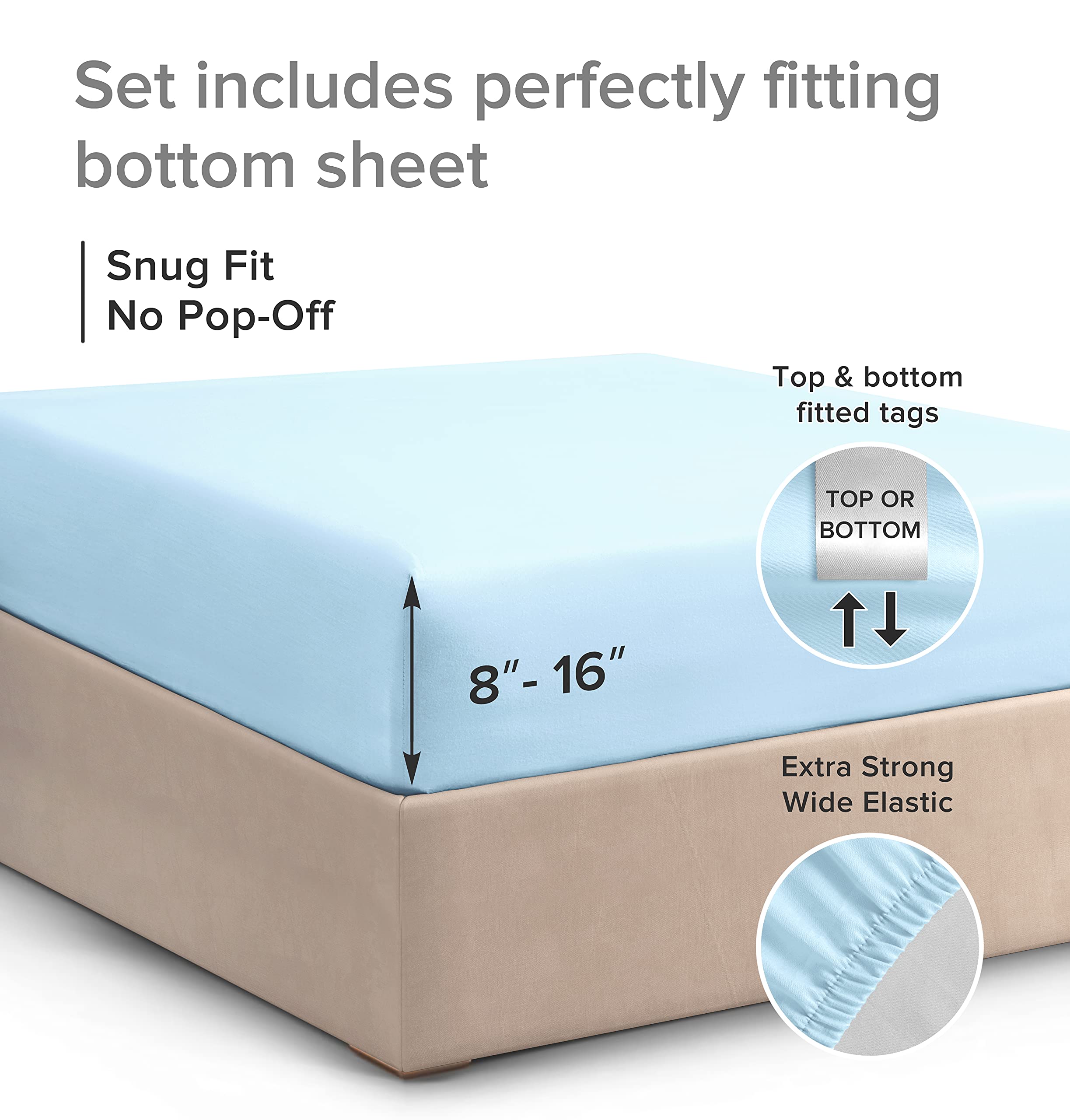 Full Size Fitted Bed Sheet - Hotel Luxury Single Fitted Sheet Only - Fits Mattress Up To 16' - Extra Soft, Wrinkle Free, Breathable Sheet For Women, Men, Kids & Teens - Light Blue Single Fitted Sheet