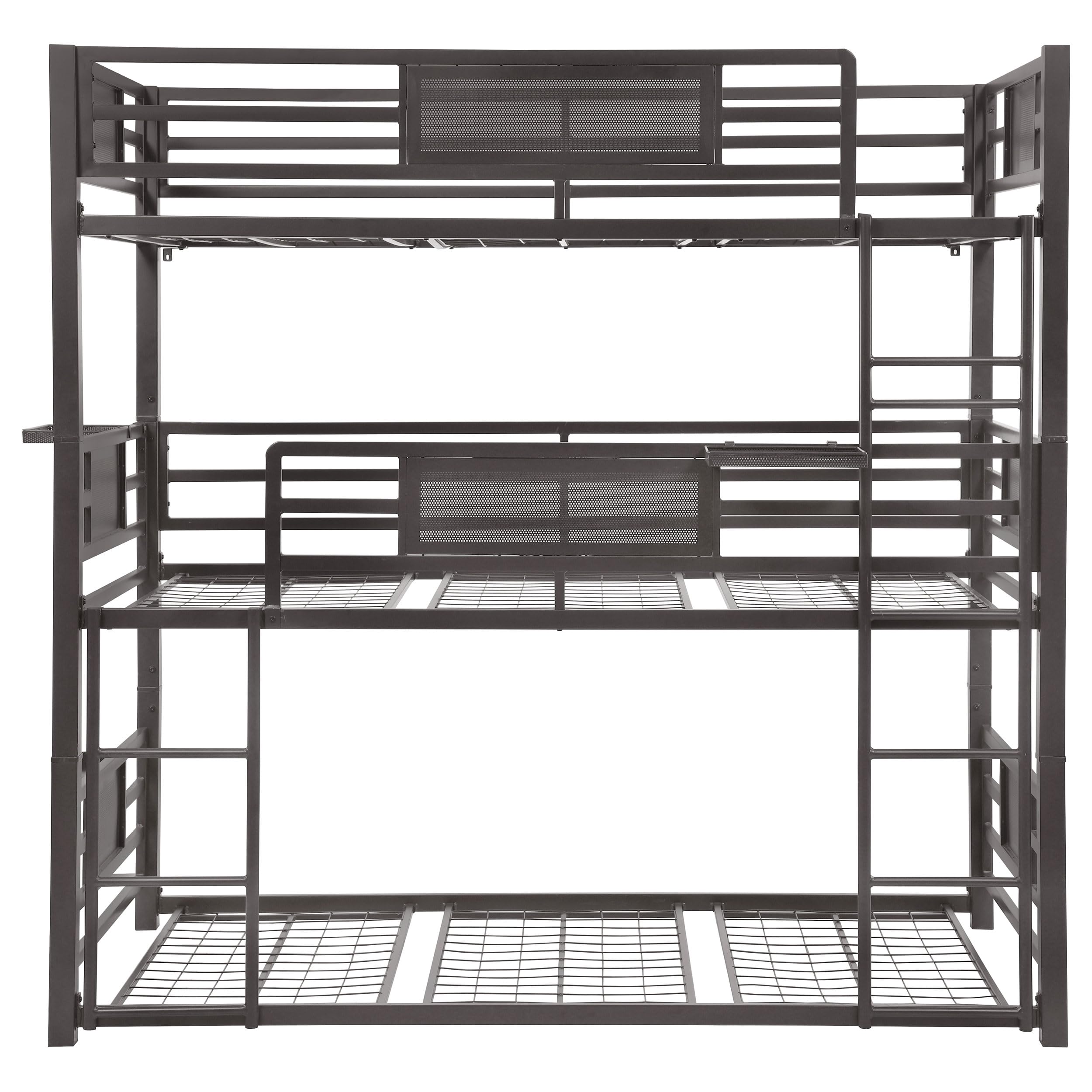 Coaster Home Furnishings Rogen Rustic Metal Twin Over Twin Over Twin Size Triple Bunk Bed Frame with Ladder and Guardrails Fully Slatted Mattress Ready Foundation Dark Bronze 460394T
