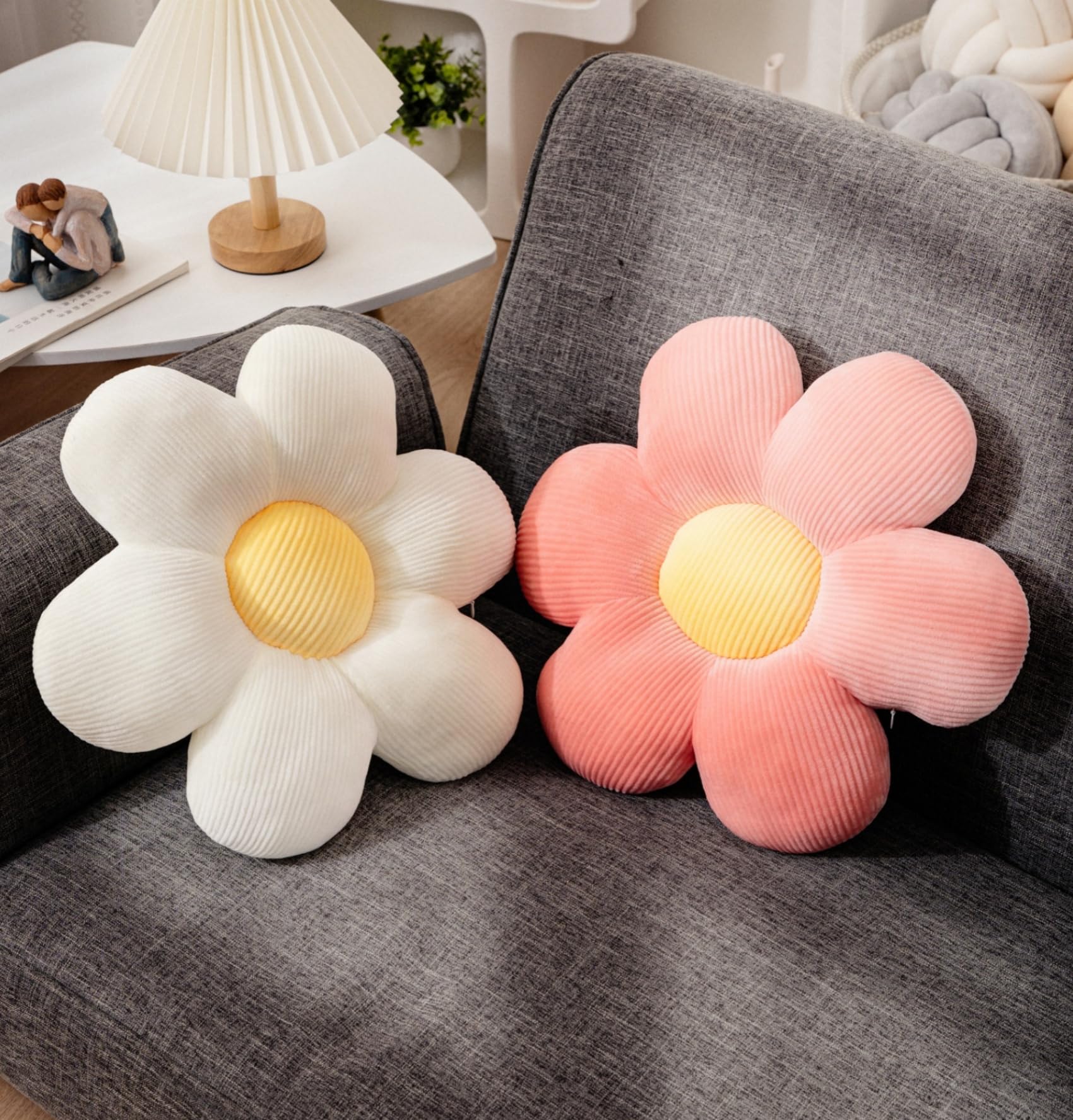 Fsrongxi Daisy Pillow, 2Pcs Flower Pillows, Pink White Preppy Throw Pillows, Preppy Room Decor Floor Cushion Aesthetic Decorativ