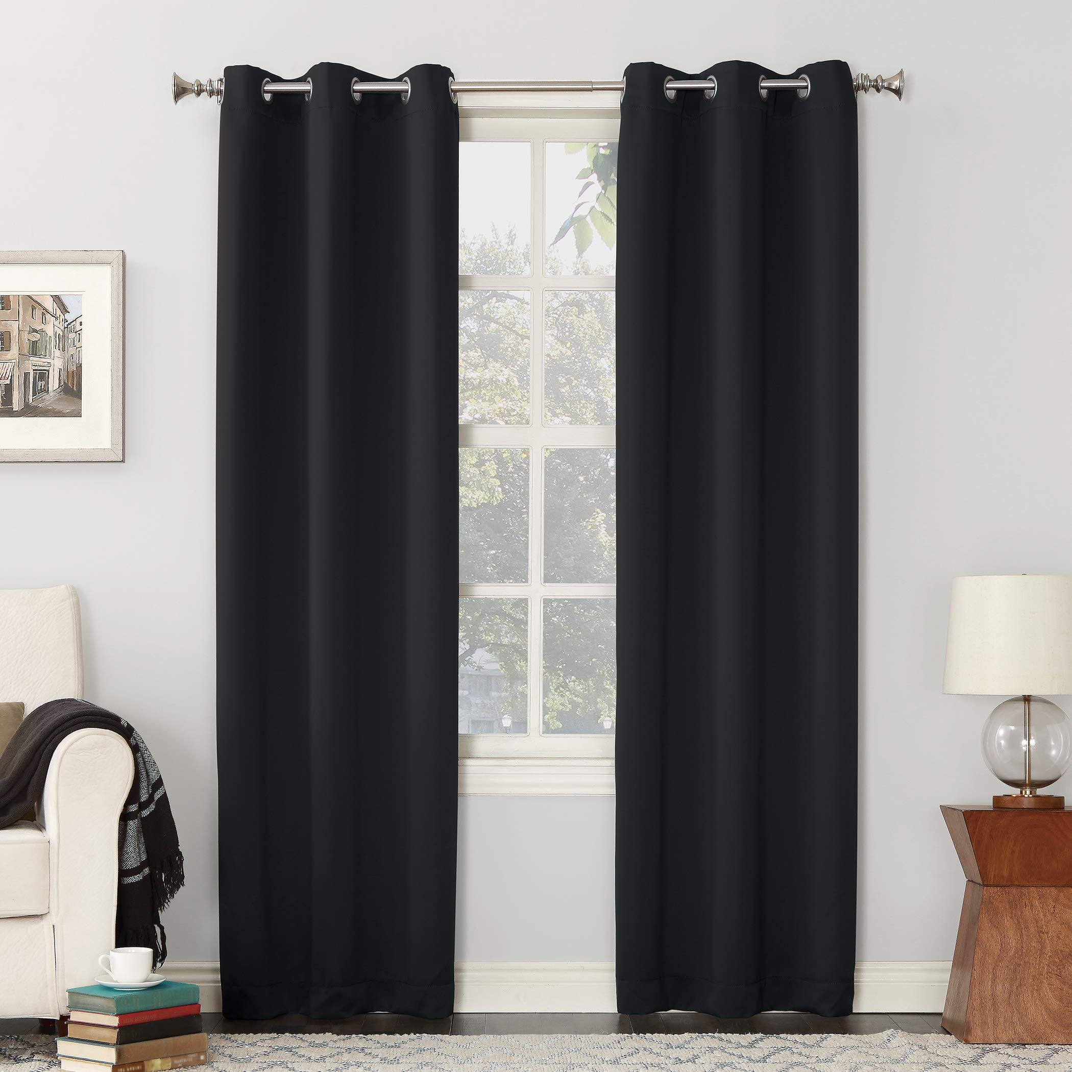 Sun Zero Easton Energy Saving Blackout Grommet Curtain Panel, 40' X 54', Black
