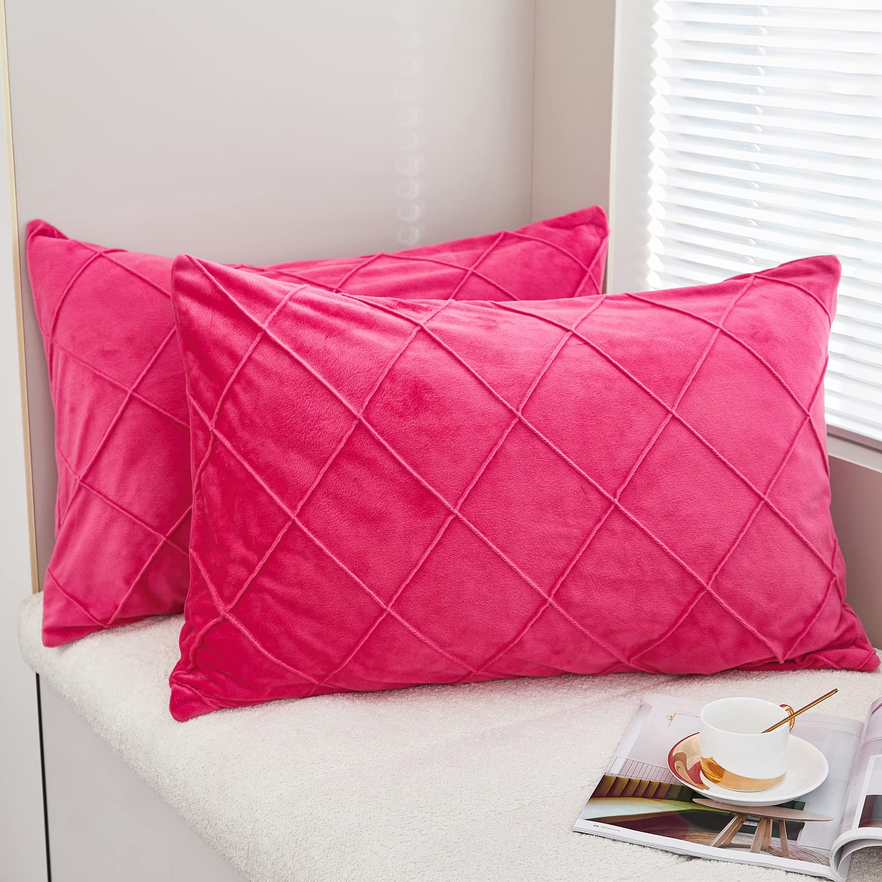 Jauxio Diamond Pinch Pleated Crystal Velvet Pillowcases 2 Pack Solid Pintuck Throw Cushion Cover For Home Decor Hidden Zipper Cl