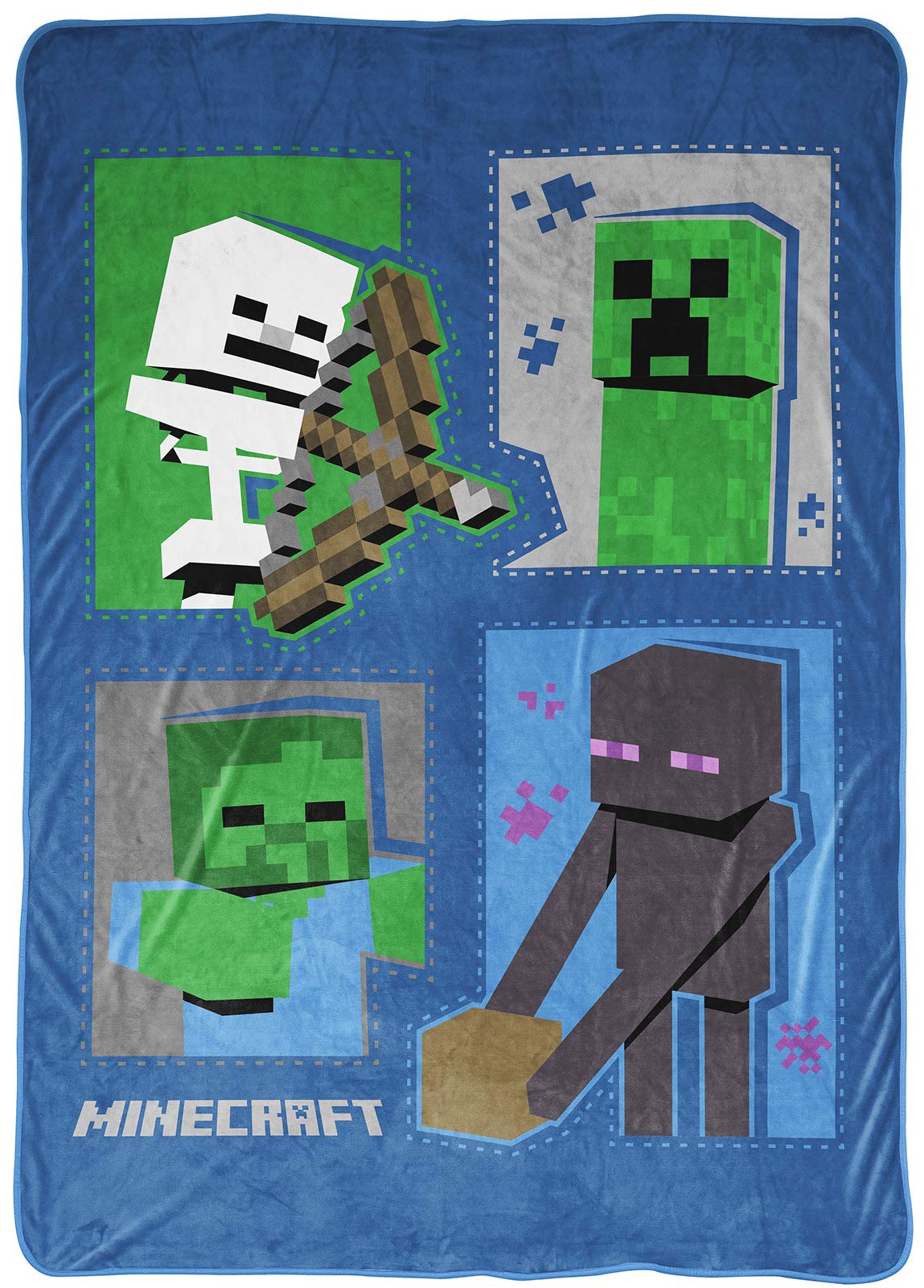 Jay Franco Minecraft Icons Blanket - Measures 62 X 90 Inches, Kids Bedding Features Creeper, Enderman, Zombie, & Skeleton - Fade