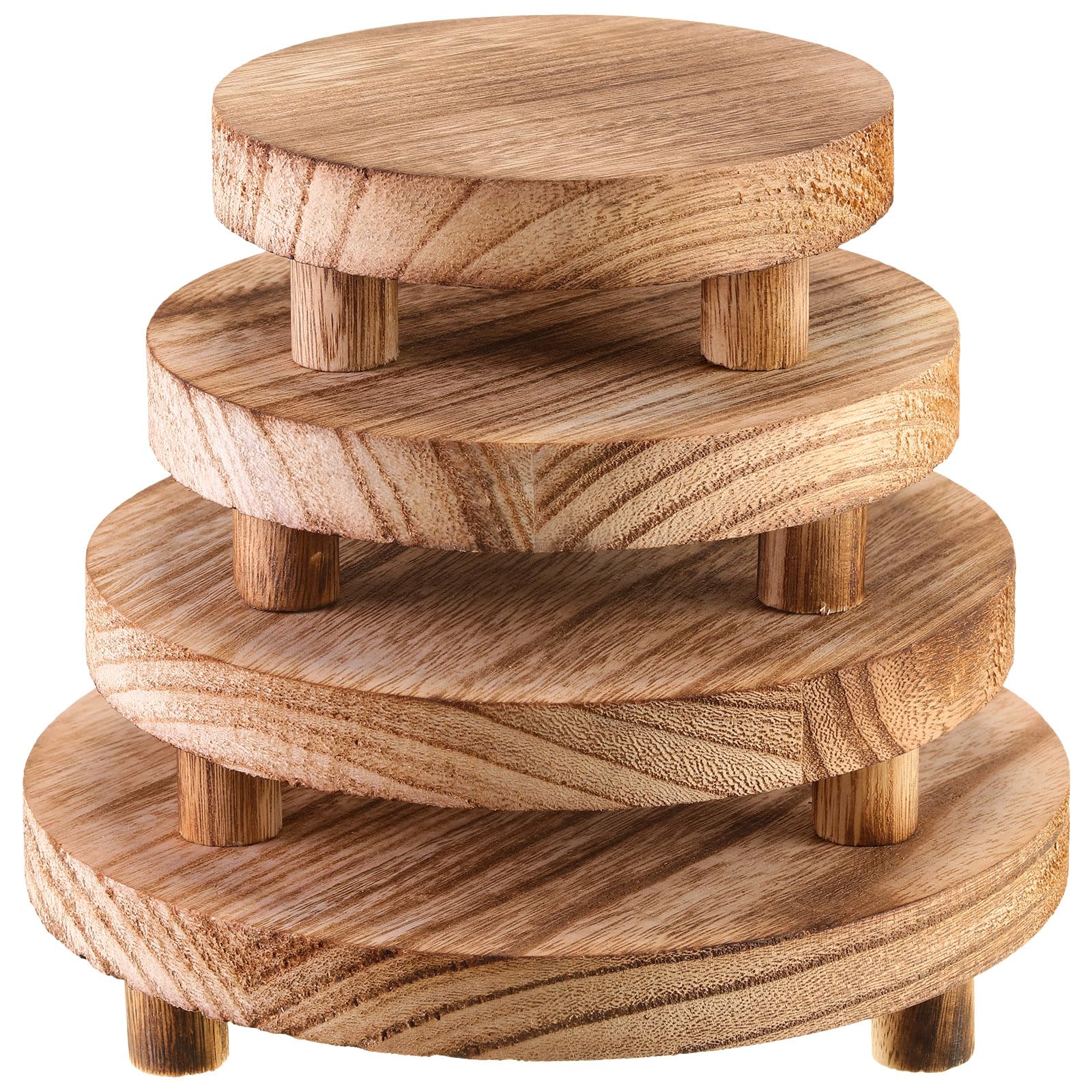 Geetery 4 Pcs Wooden Risers for Display Wood Pedestal Stand for Display Mini Tray Stand Round Wooden Pedestal Holder Rustic Rise