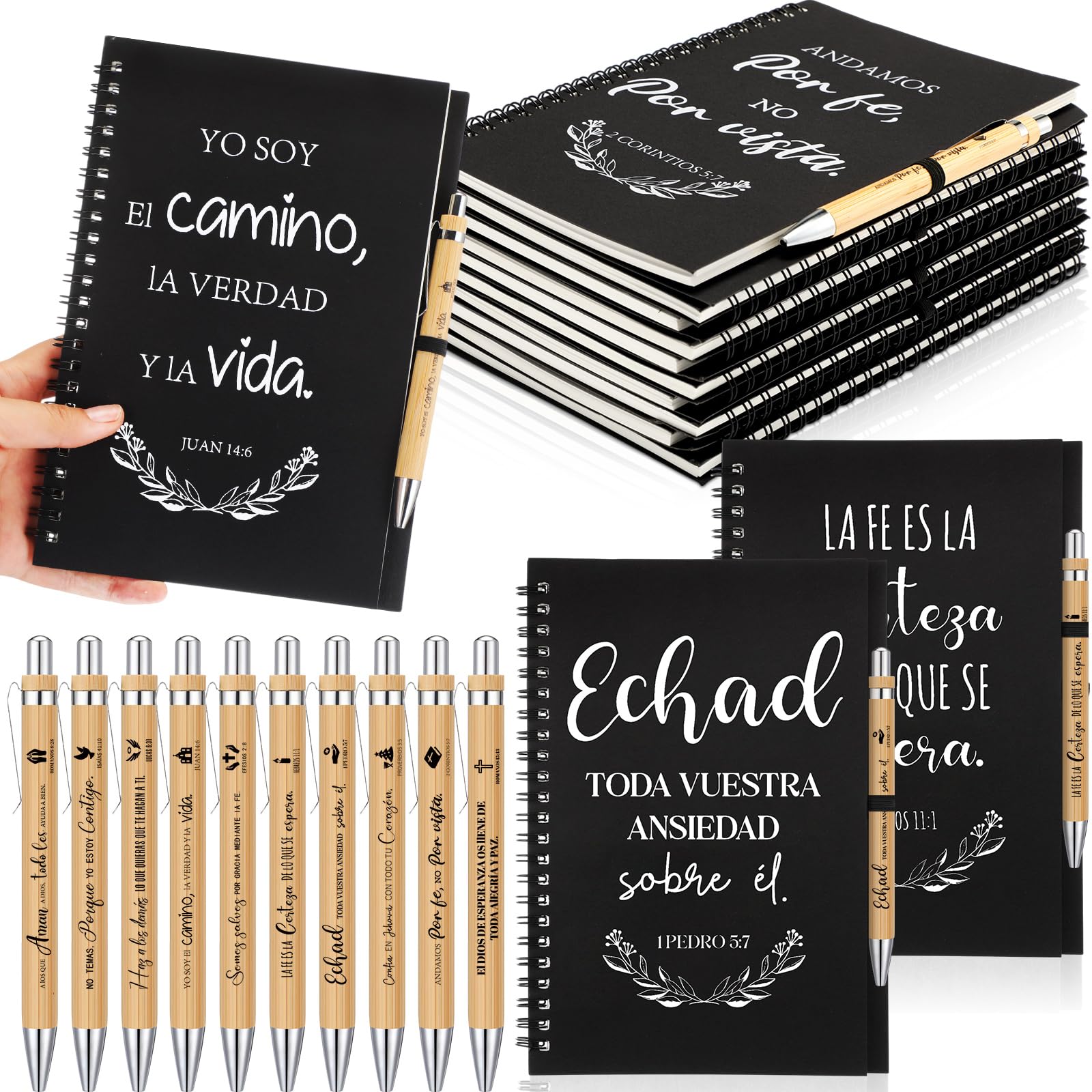 Resurhang 20 Pcs/10 Sets Regalos Cristianos En Espaol Spanish Christian Notebooks with Pen Spanish Religious Gift Bulk Motivatio