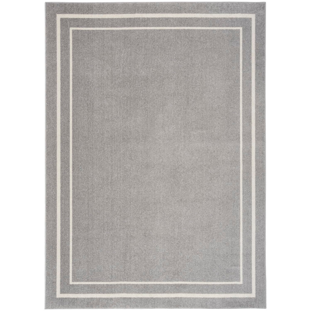 Nourison Essentials Indoor/Outdoor Solid Bordered Grey/Ivory 5' X 7' Area Rug, Easy Cleaning, Non Shedding, Bed Room, Living Roo