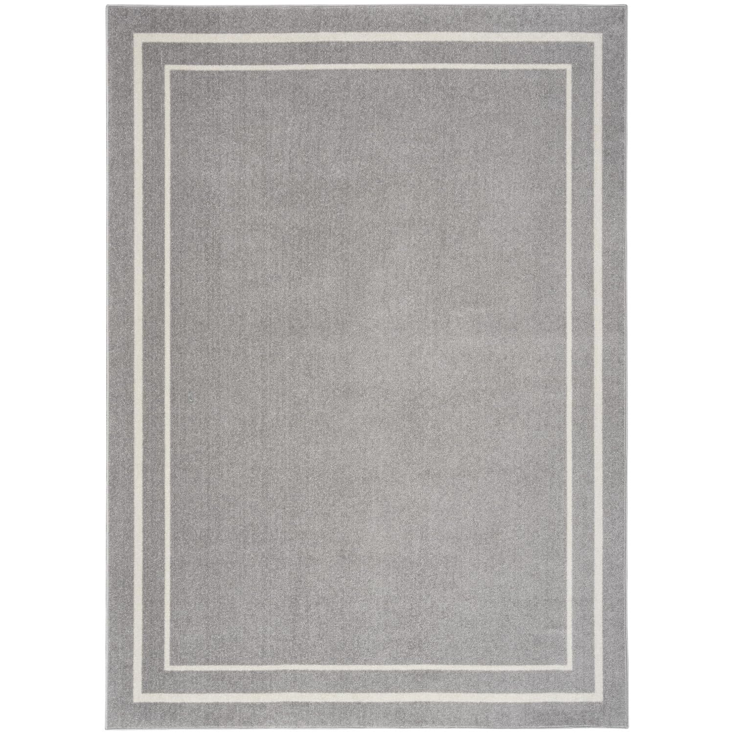 Nourison Essentials Indoor/Outdoor Solid Bordered Grey/Ivory 4' X 6' Area Rug, Easy Cleaning, Non Shedding, Bed Room, Living Roo