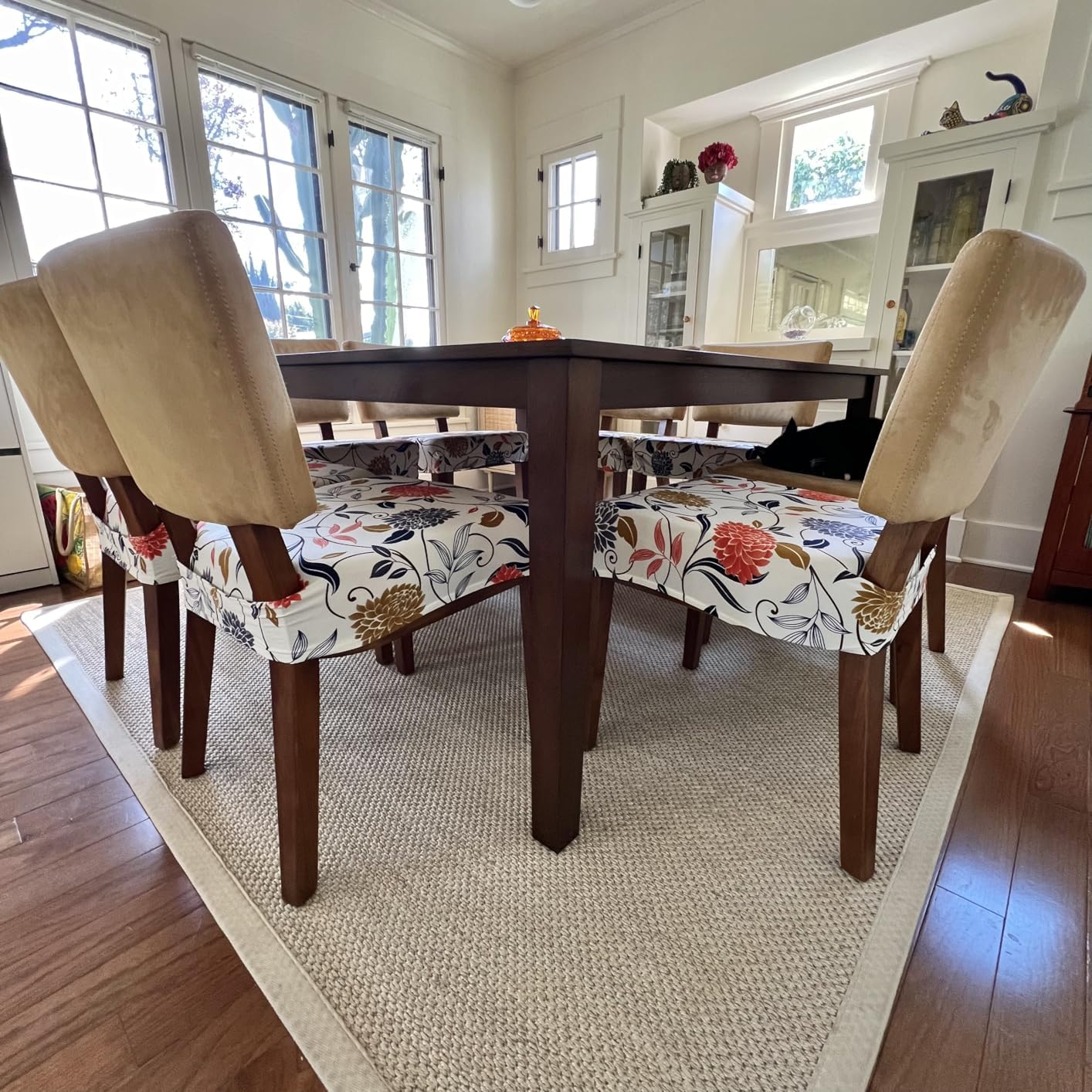 Searchi Water Repellent Dining Chair Seat Covers Set Of 6, Washable Stretch Seat Covers For Dining Chairs, Rear-Covered Dining R