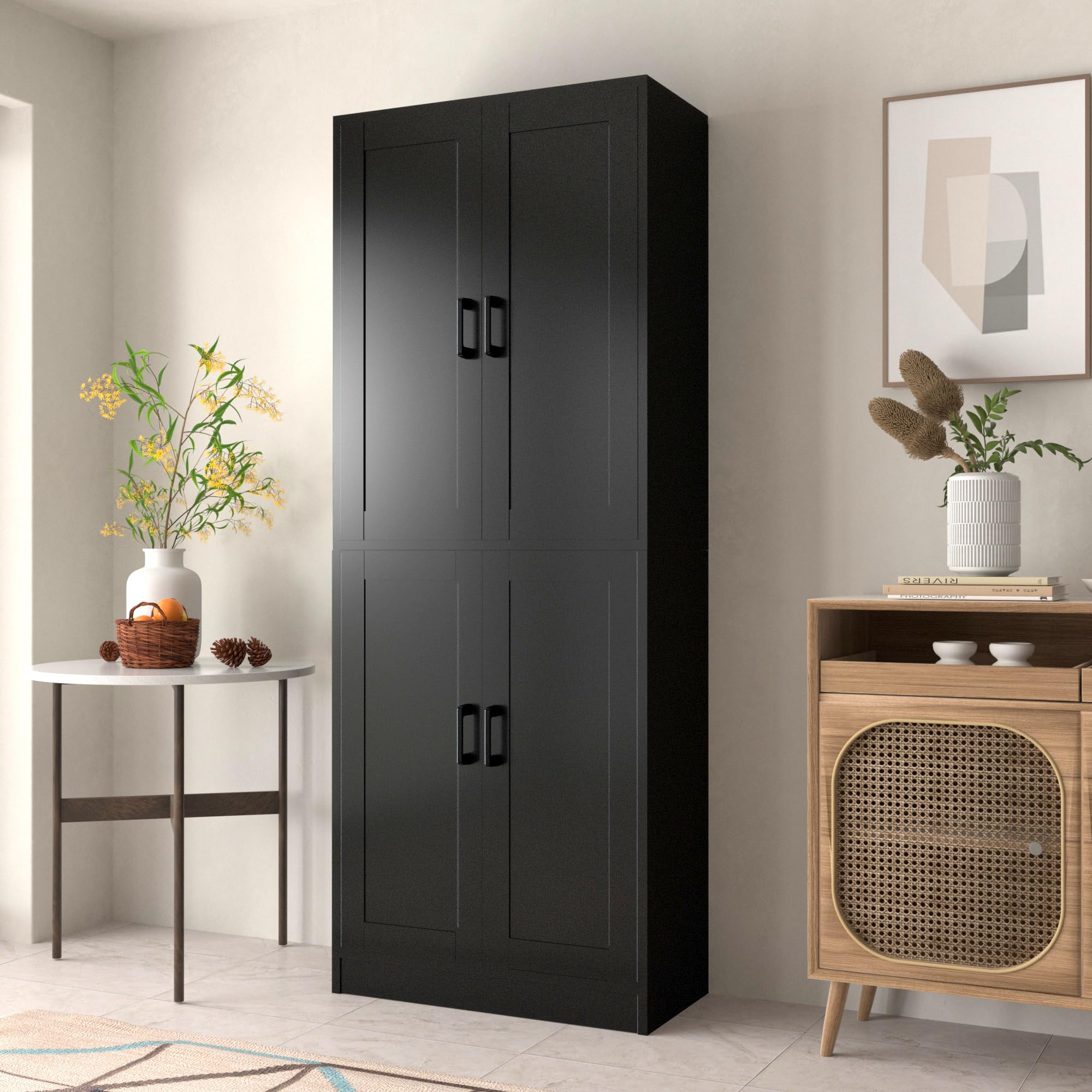 DIYART Black Kitchen Pantry Cabinet, 71 Tall Kitchen Pantry Storage Cabinet with Doors, Kitchen Pantry Hutch with Storage for Ki