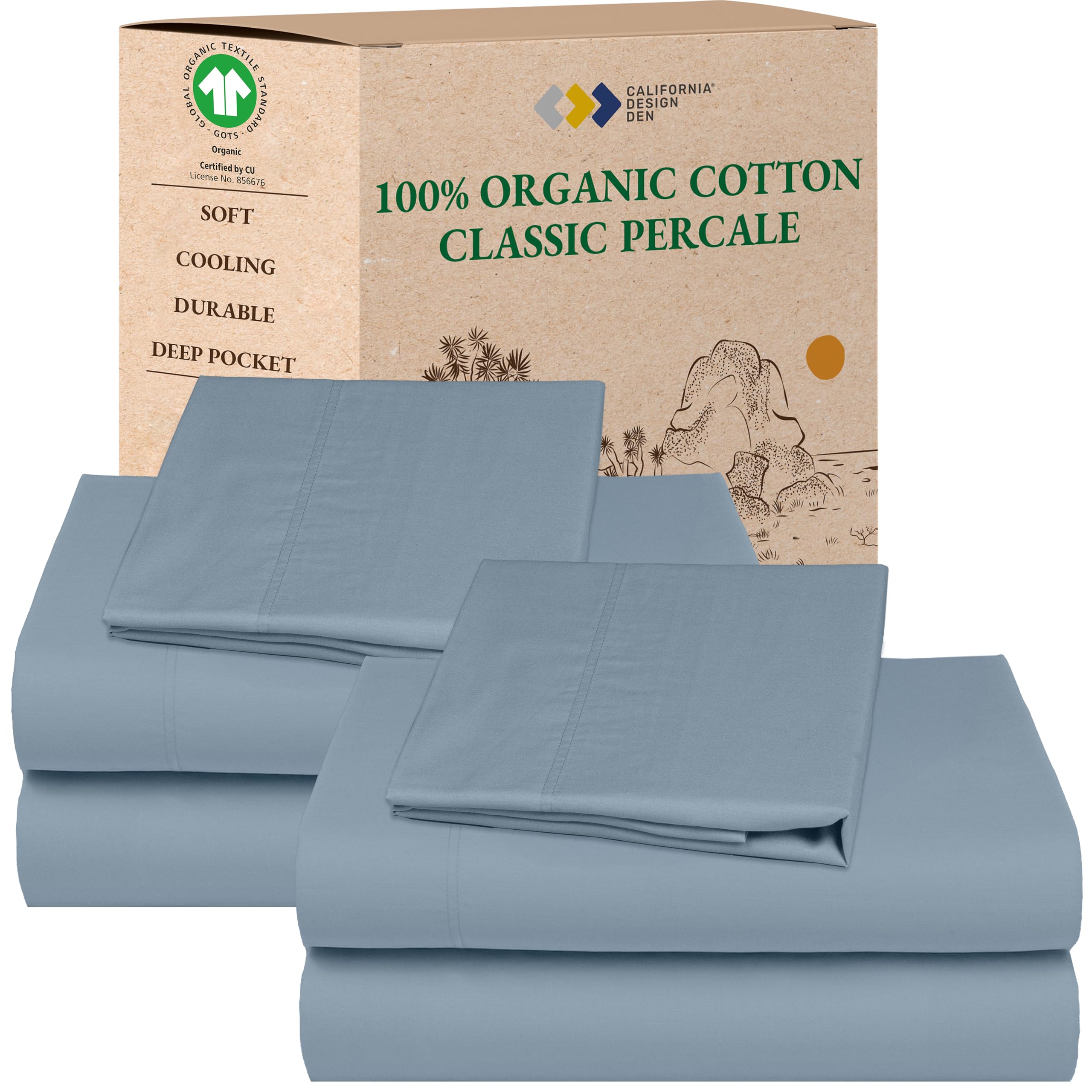 California Design Den 2-Pack XL Twin Sheets Set - 100% Organic Cotton Bed Sheets Twin XL Size, Crisp Percale Feel, Deep Pockets,