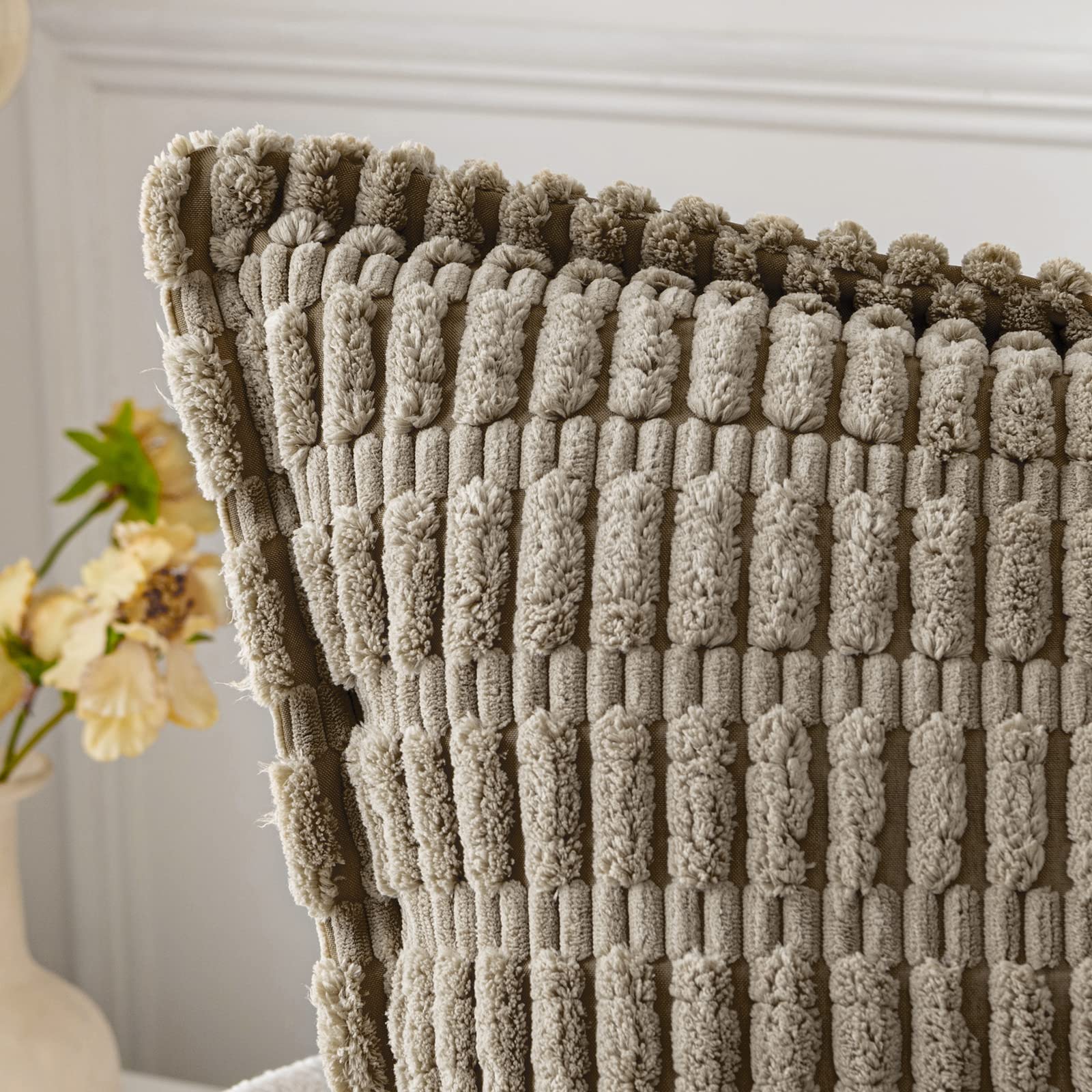 Miulee Light Brown Corduroy Decorative Throw Pillow Covers Pack Of 2 Soft Striped Pillows Pillowcases With Broad Edge Winter Modern Boho Home Decor For Couch Sofa Bed 20X20 Inch