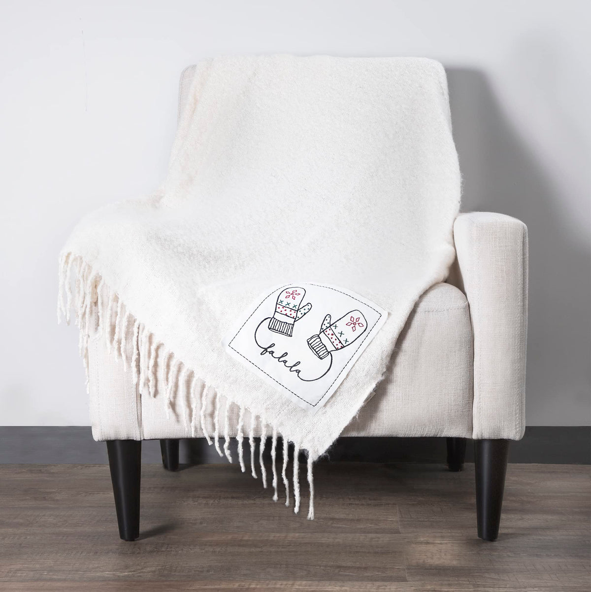Rae Dunn Throw Blanket- Soft, Decorative Blankets For Bed Or Couch, Cozy Throws For Sofa, Christmas Mohair Throw With Embroidere