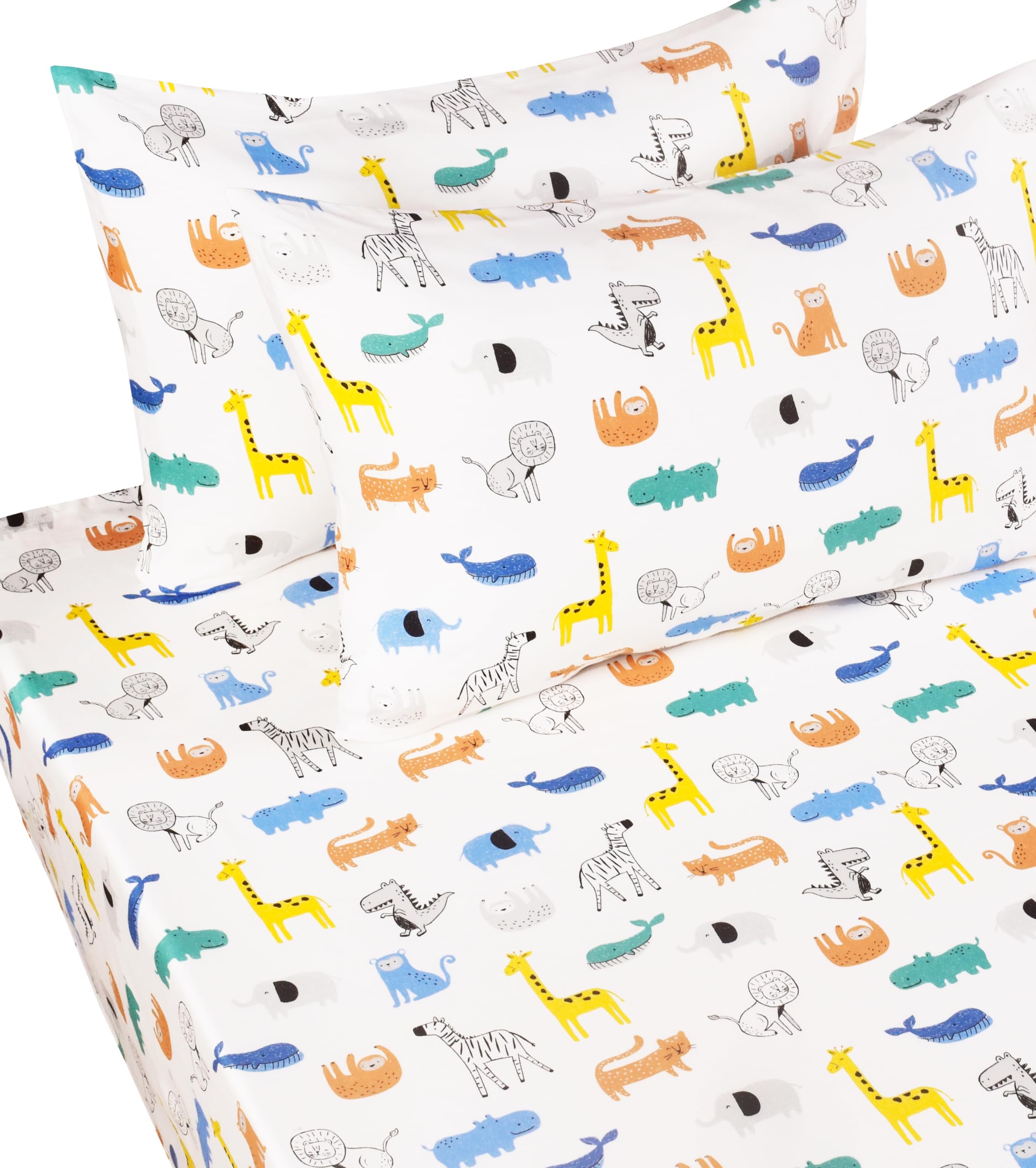 Scientific Sleep Jungle Animals Whale Zebra Monkey Tiger 100% Cotton 4 Pcs Full Bed Sheet Set Kids Boys Girls Toddler Teen, Flat