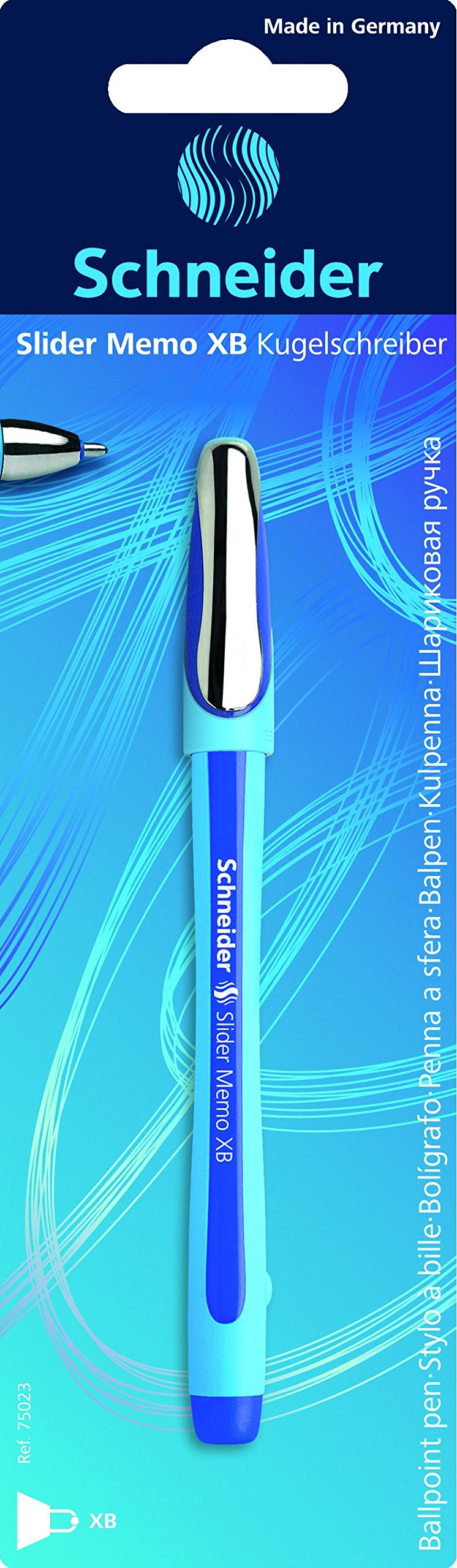 Schneider Slider Memo Xb (Extra Broad) Ballpoint Pen, 1.4 Mm, Light Blue Barrel, Blue Ink, Blister Pack Of 1 Pen (75023)